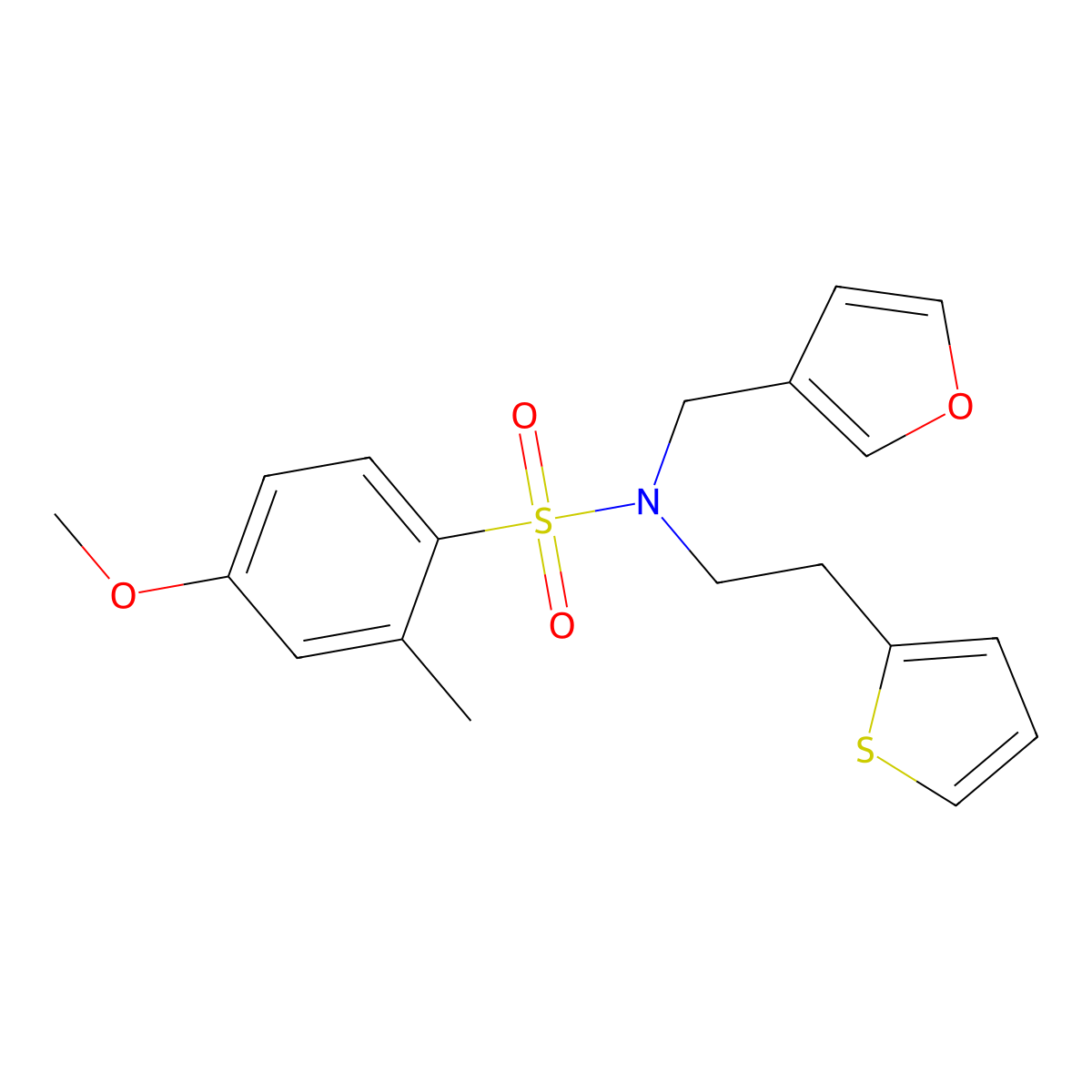 N-(furan-3-ylmethyl)-4-methoxy-2-methyl-N-(2-(thiophen-2-yl)ethyl)benzenesulfonamide molecular structure, CAS 1428380-58-8
