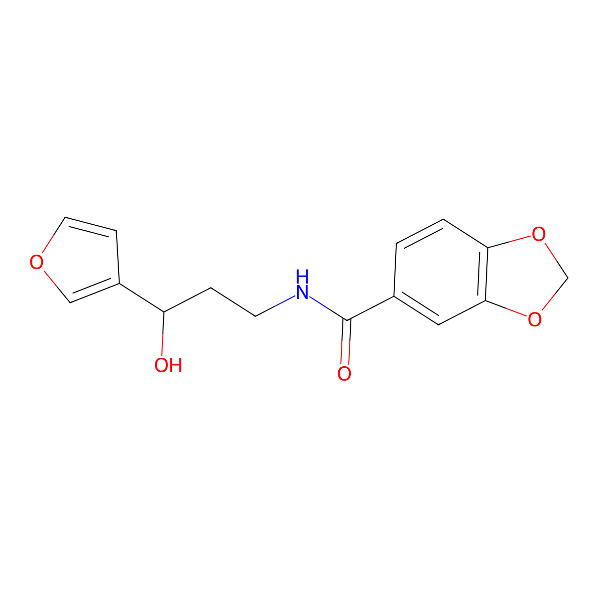 N-(3-(furan-3-yl)-3-hydroxypropyl)benzo[d][1,3]dioxole-5-carboxamide molecular structure, CAS 1428380-59-9