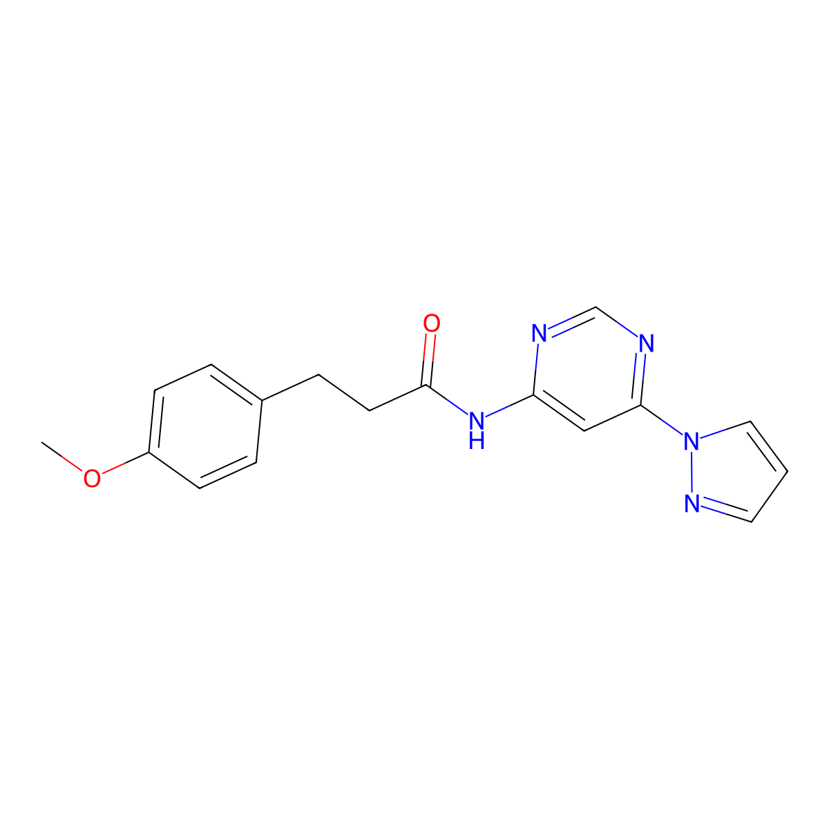 3-(4-methoxyphenyl)-N-[6-(1H-pyrazol-1-yl)pyrimidin-4-yl]propanamide molecular structure, CAS 1428380-70-4