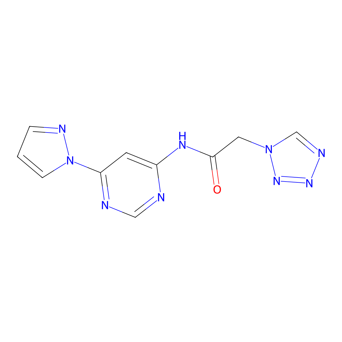 N-(6-(1H-pyrazol-1-yl)pyrimidin-4-yl)-2-(1H-tetrazol-1-yl)acetamide molecular structure, CAS 1428380-72-6