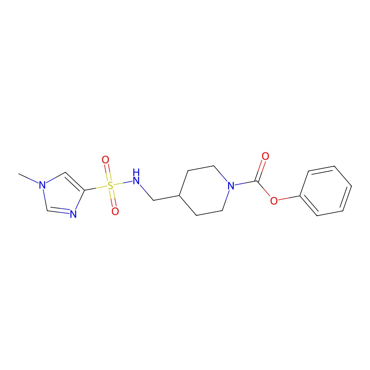 phenyl 4-[(1-methyl-1H-imidazole-4-sulfonamido)methyl]piperidine-1-carboxylate molecular structure, CAS 1428380-75-9