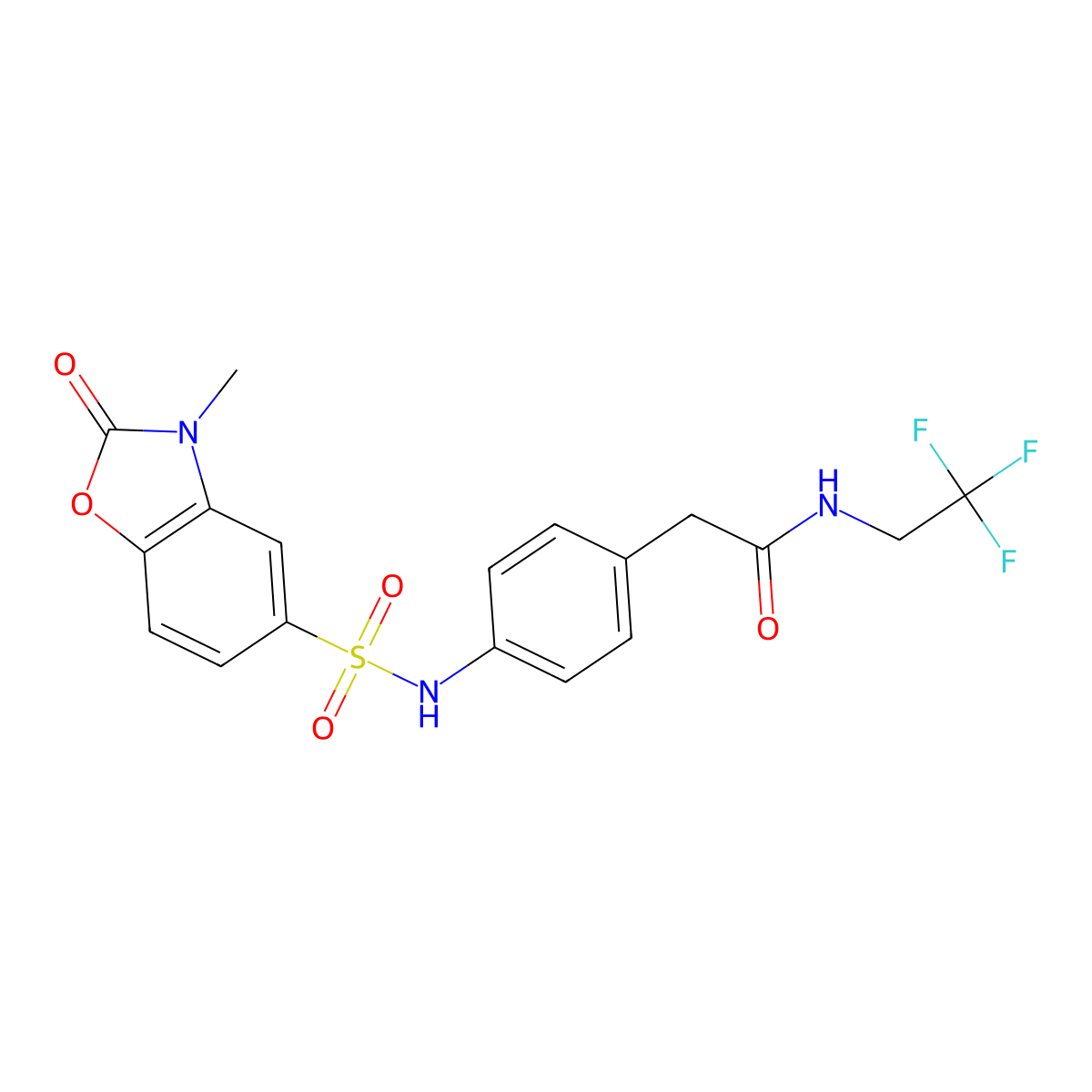 2-(4-(3-methyl-2-oxo-2,3-dihydrobenzo[d]oxazole-5-sulfonamido)phenyl)-N-(2,2,2-trifluoroethyl)acetamide molecular structure, CAS 1428380-76-0