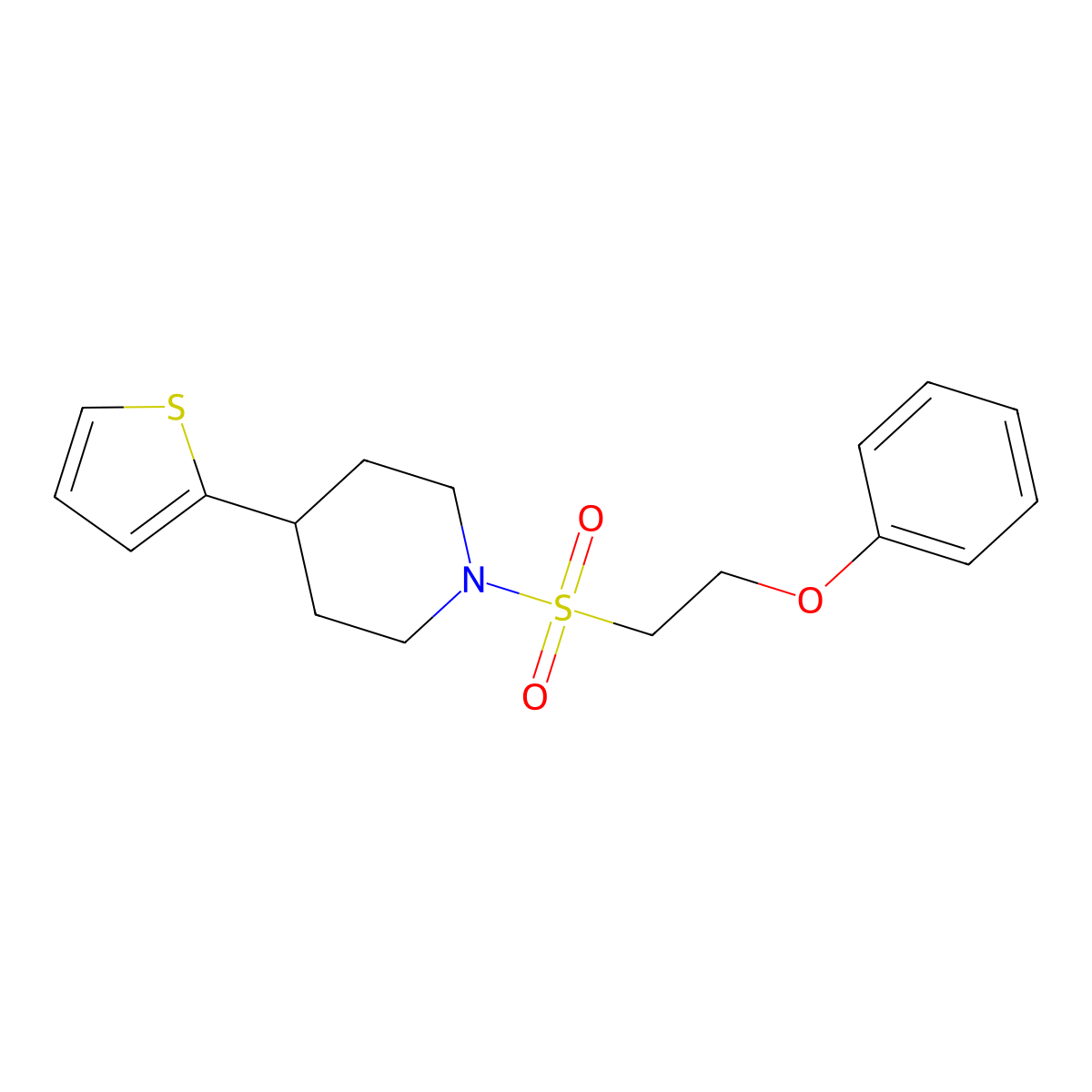 1-((2-Phenoxyethyl)sulfonyl)-4-(thiophen-2-yl)piperidine molecular structure, CAS 1428380-78-2