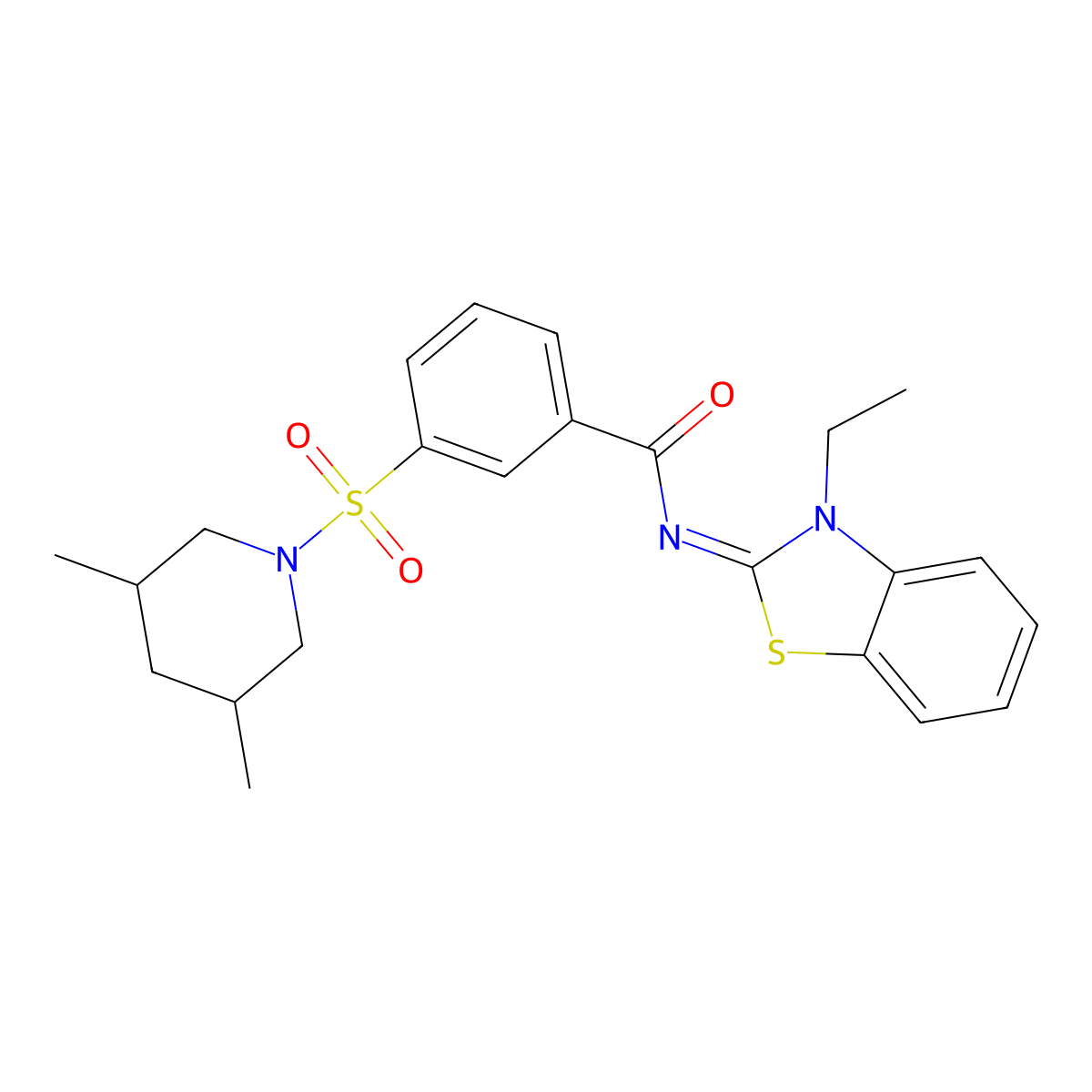 (E)-3-((3,5-dimethylpiperidin-1-yl)sulfonyl)-N-(3-ethylbenzo[d]thiazol-2(3H)-ylidene)benzamide molecular structure, CAS 1428382-03-9