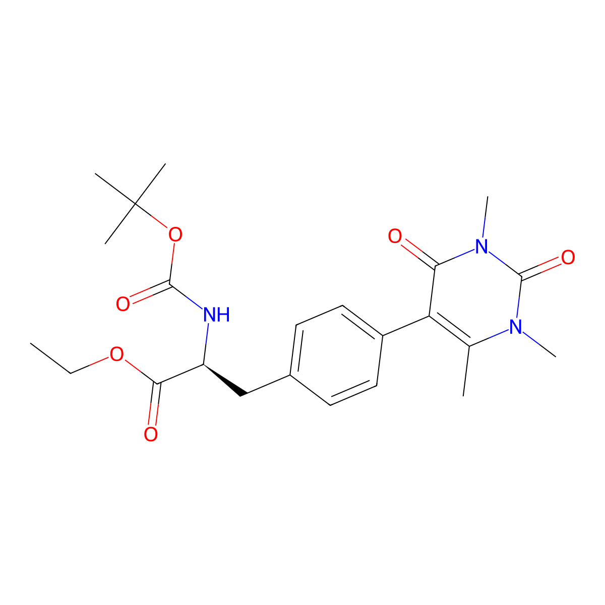 (S)-ethyl 2-((tert-butoxycarbonyl)amino)-3-(4-(1,3,6-trimethyl-2,4-dioxo-1,2,3,4-tetrahydropyrimidin-5-yl)phenyl)propanoate molecular structure, CAS 1428442-18-5