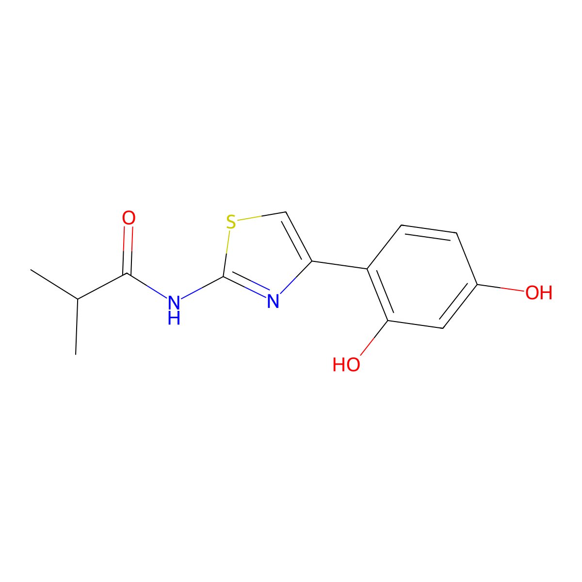 N-(4-(2,4-dihydroxyphenyl)-1,3-thiazol-2-yl)-2-methylpropanamide molecular structure, CAS 1428450-95-6