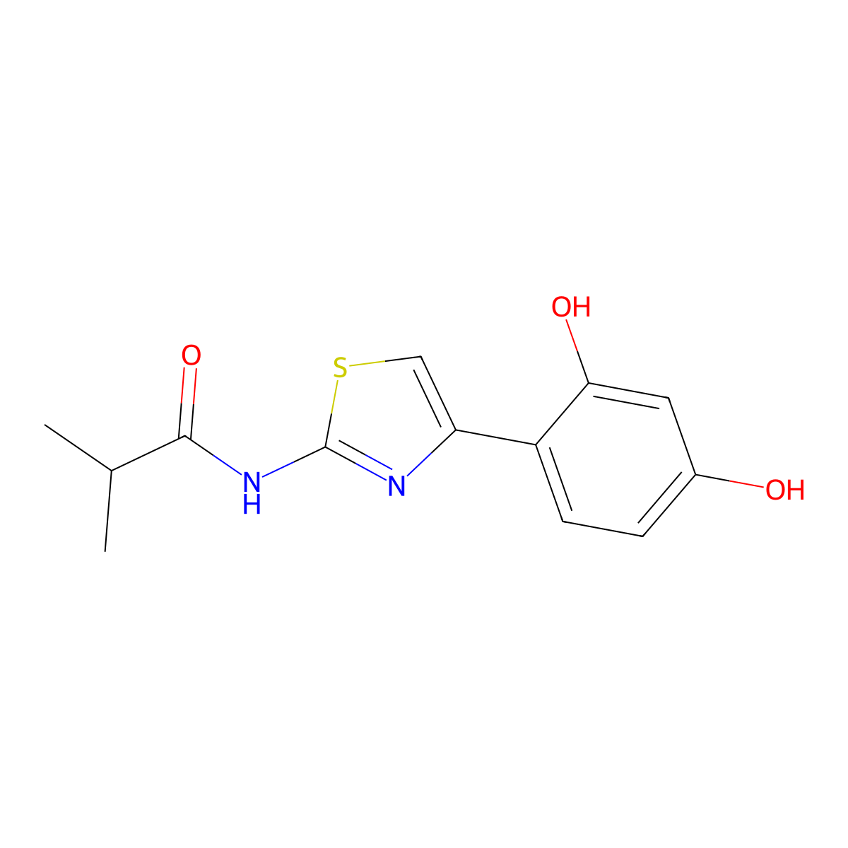 N-(4-(2,4-dihydroxyphenyl)-1,3-thiazol-2-yl)-2-methylpropanamide molecular structure, CAS 1428450-95-6