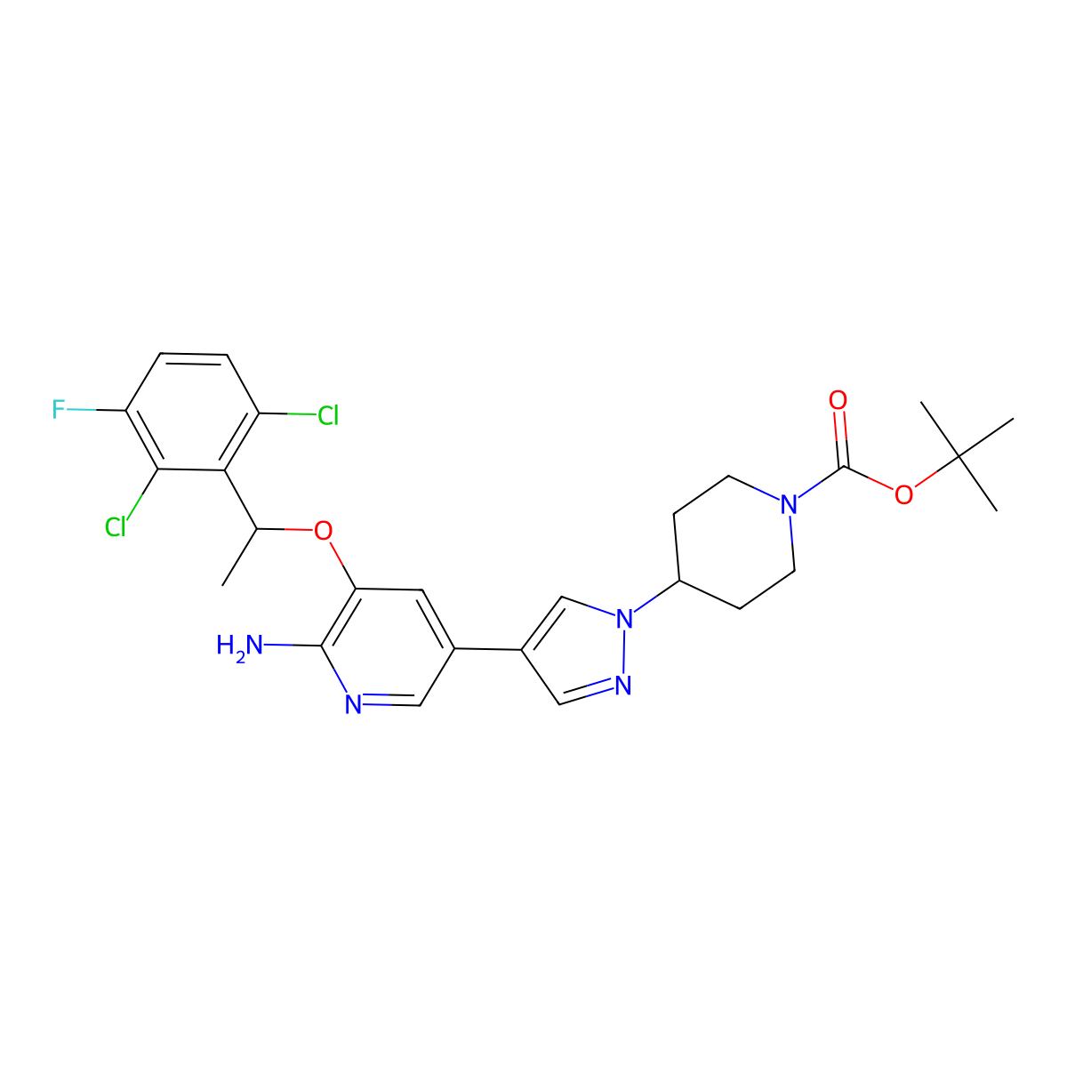 tert-butyl 4-[4-[6-amino-5-[(1S)-1-(2,6-dichloro-3-fluorophenyl)ethoxy]-3-pyridinyl]pyrazol-1-yl]piperidine-1-carboxylate molecular structure, CAS 1428476-86-1