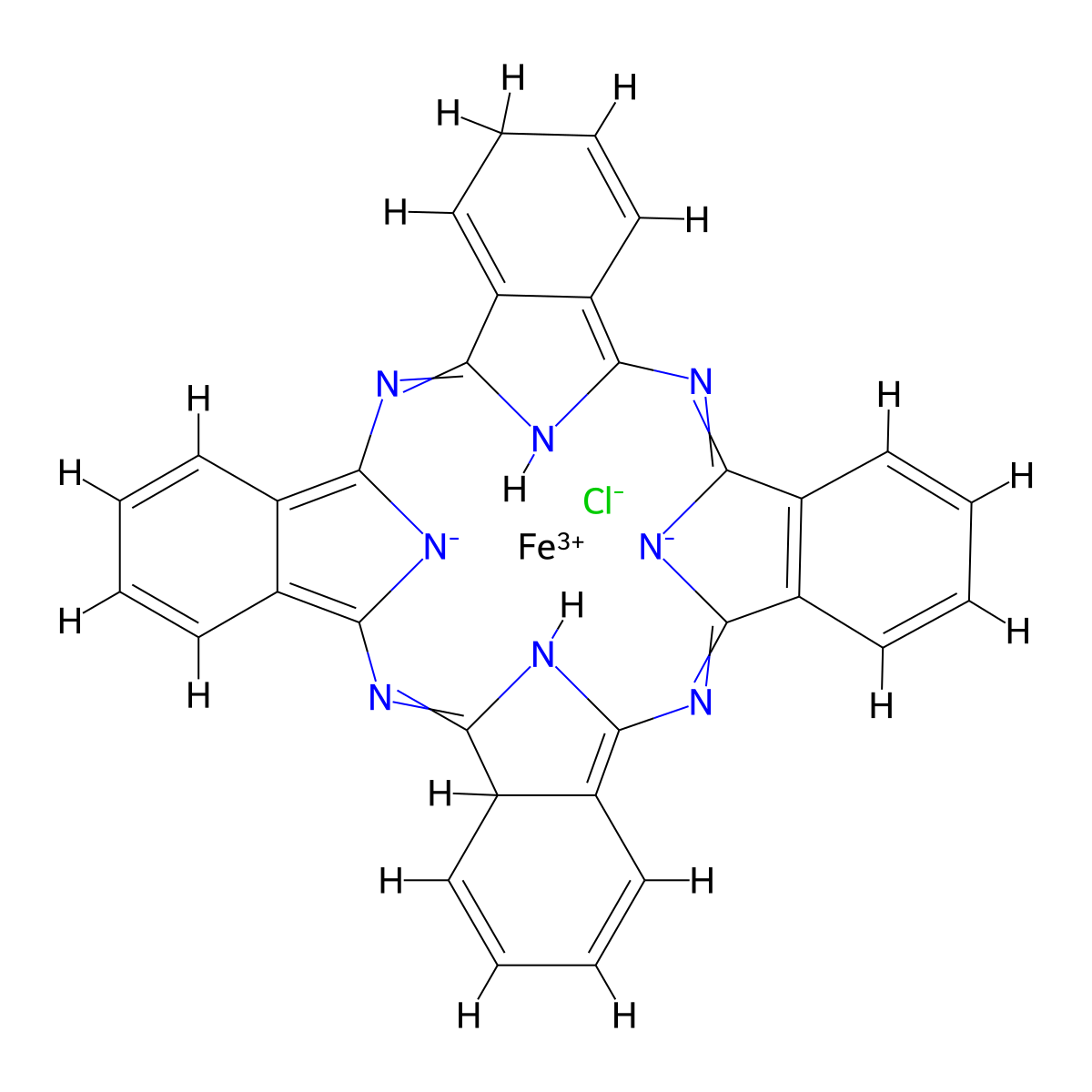 (SP-5-12)-Chloro[29H,31H-phthalocyaninato(2-)-κN29,κN30,κN31,κN32]iron molecular structure, CAS 14285-56-4