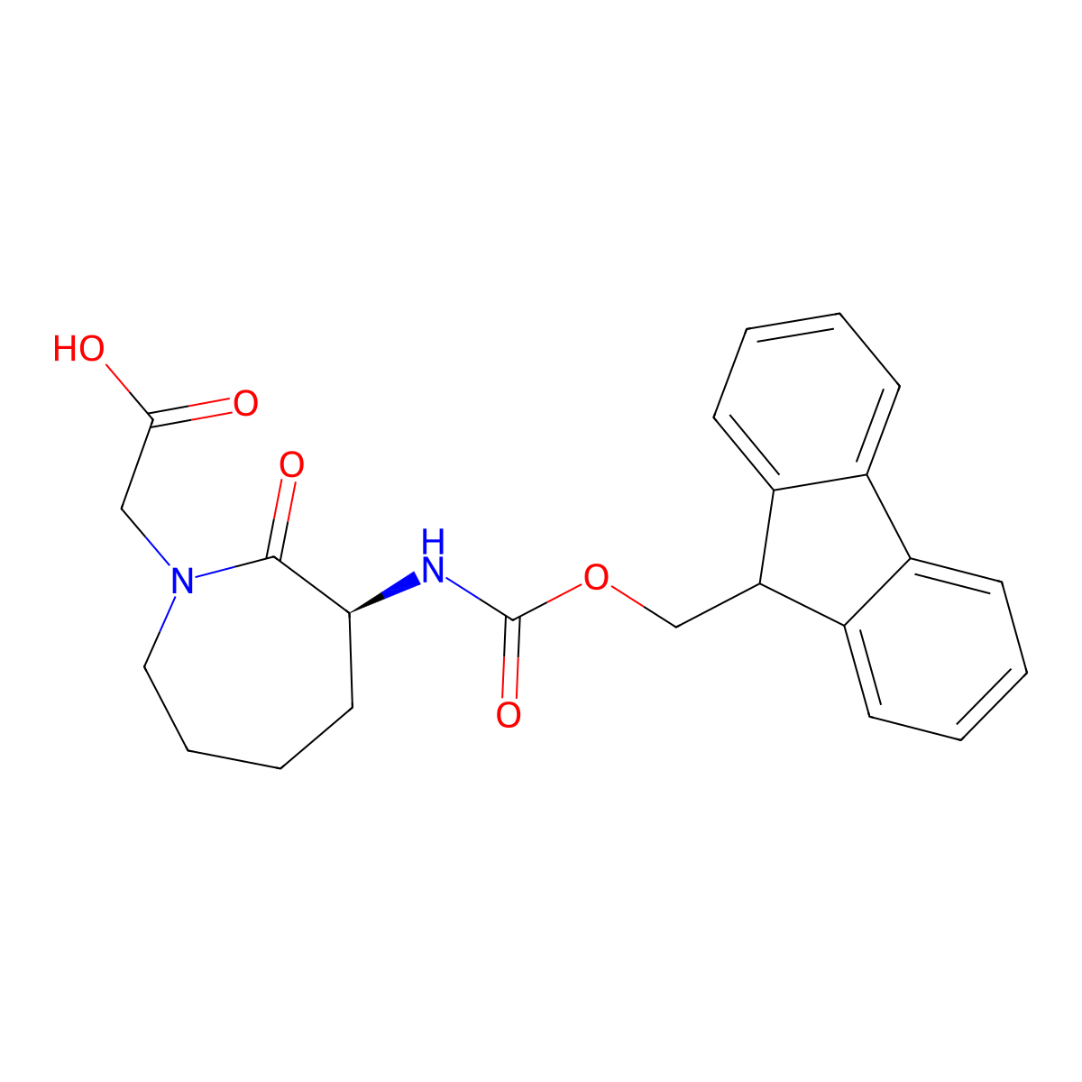 (S)-2-(3-((((9H-Fluoren-9-yl)methoxy)carbonyl)amino)-2-oxoazepan-1-yl)acetic acid molecular structure, CAS 142855-79-6