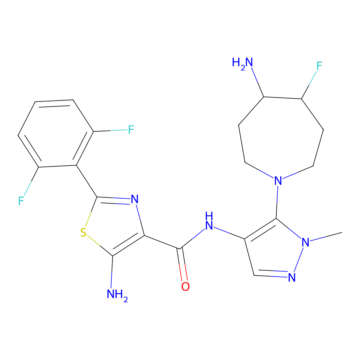 5-amino-N-(5-(4-amino-5-fluoroazepan-1-yl)-1-methyl-1H-pyrazol-4-yl)-2-(2,6-difluorophenyl)thiazole-4-carboxamide molecular structure, CAS 1428577-27-8