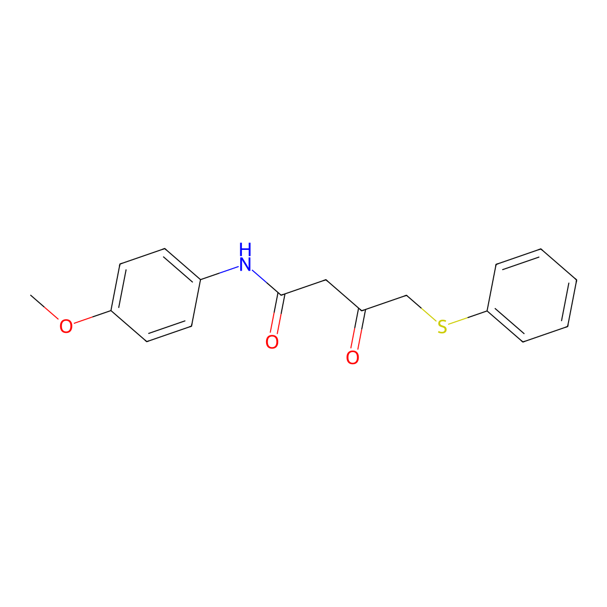 Butanamide, N-(4-methoxyphenyl)-3-oxo-4-(phenylthio)- molecular structure, CAS 142860-91-1