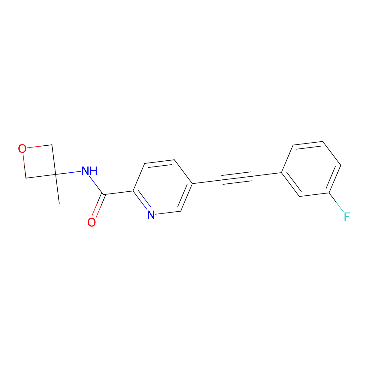 5-((3-fluorophenyl)ethynyl)-N-(3-methyloxetan-3-yl)picolinamide molecular structure, CAS 1428630-86-7