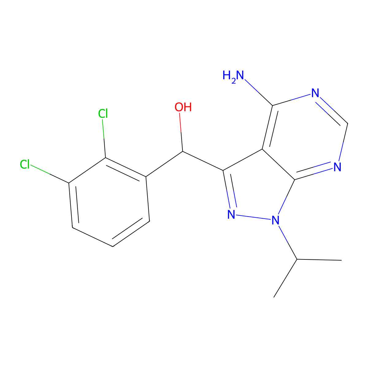(4-Amino-1-propan-2-ylpyrazolo[3,4-d]pyrimidin-3-yl)-(2,3-dichlorophenyl)methanol molecular structure, CAS 1428640-39-4