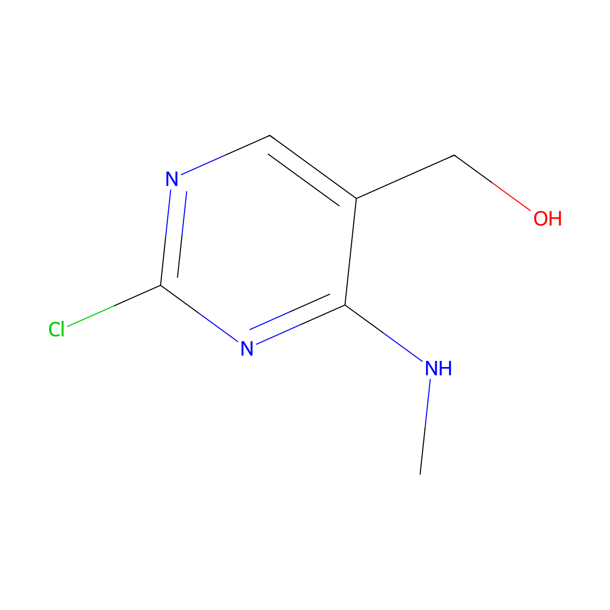 (2-Chloro-4-(methylamino)pyrimidin-5-yl)methanol molecular structure, CAS 1428760-93-3
