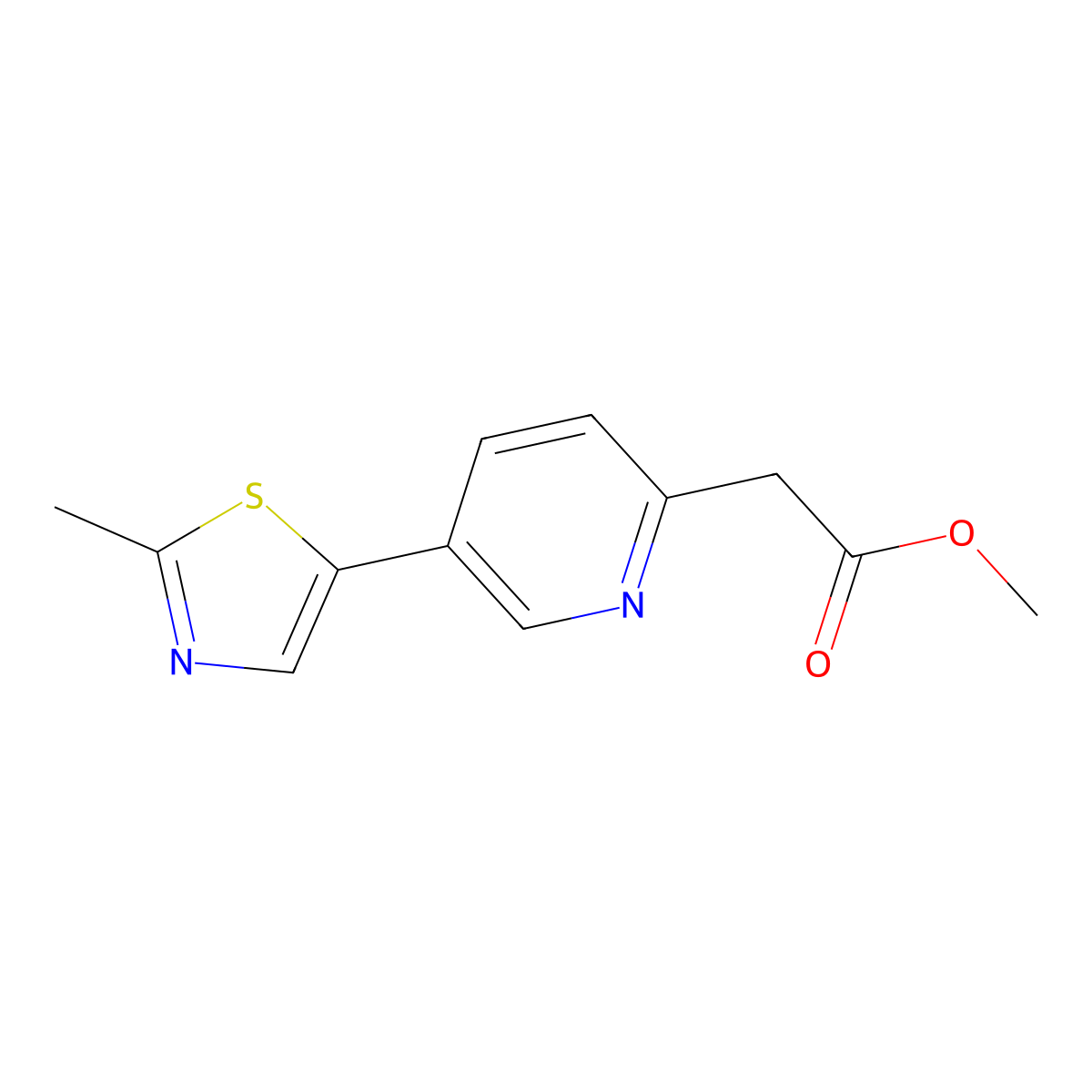 2-Pyridineacetic acid, 5-(2-methyl-5-thiazolyl)-, methyl ester molecular structure, CAS 1428761-16-3