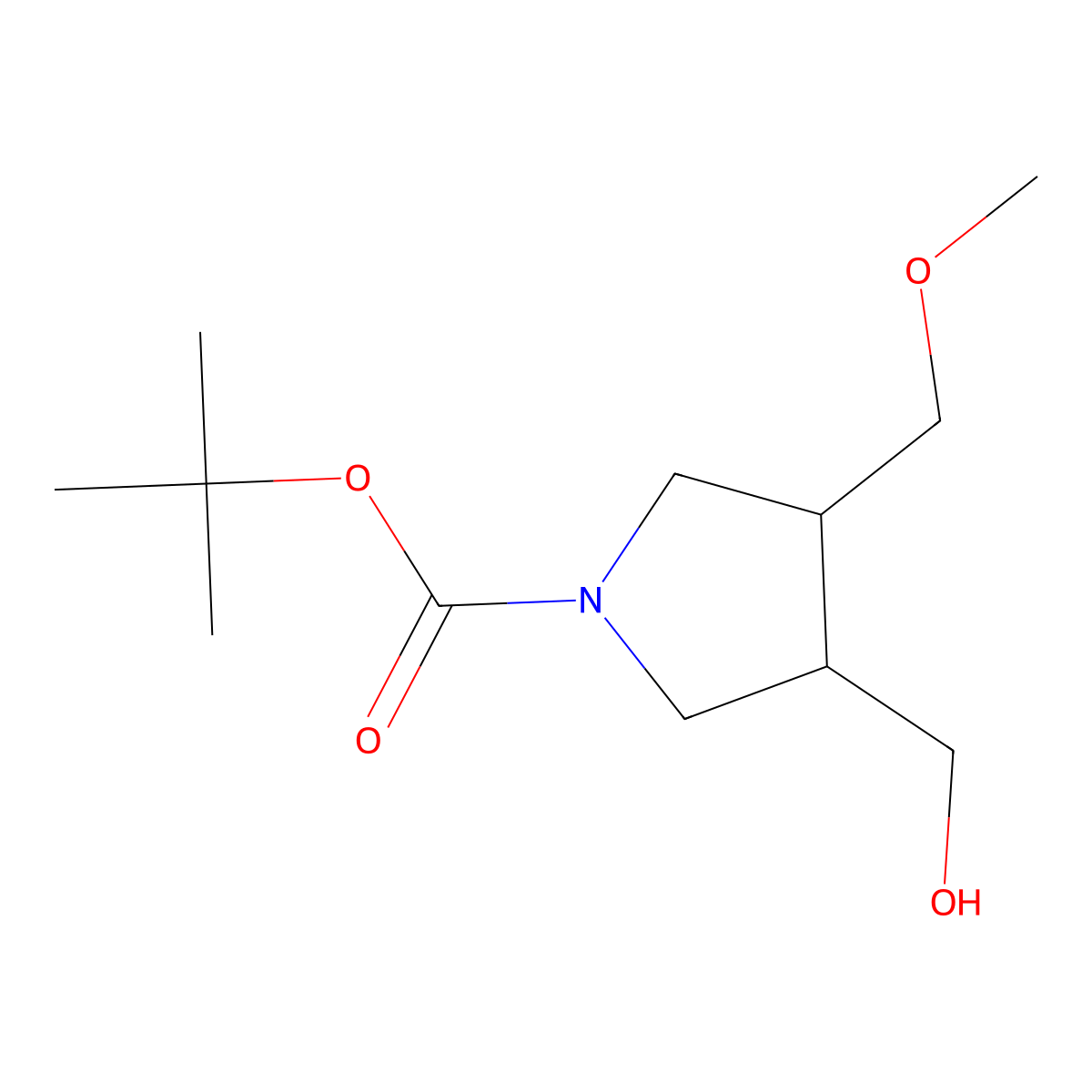 tert-Butyl trans-3-(hydroxymethyl)-4-(methoxymethyl)pyrrolidine-1-carboxylate molecular structure, CAS 1428776-28-6