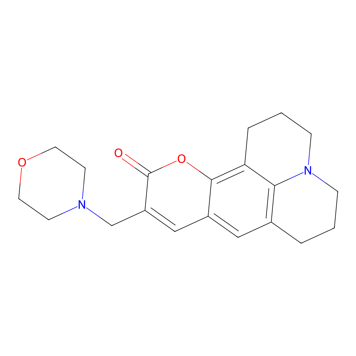 10-(morpholinomethyl)-2,3,6,7-tetrahydro-1H-pyrano[2,3-f]pyrido[3,2,1-ij]quinolin-11(5H)-one molecular structure, CAS 142878-48-6