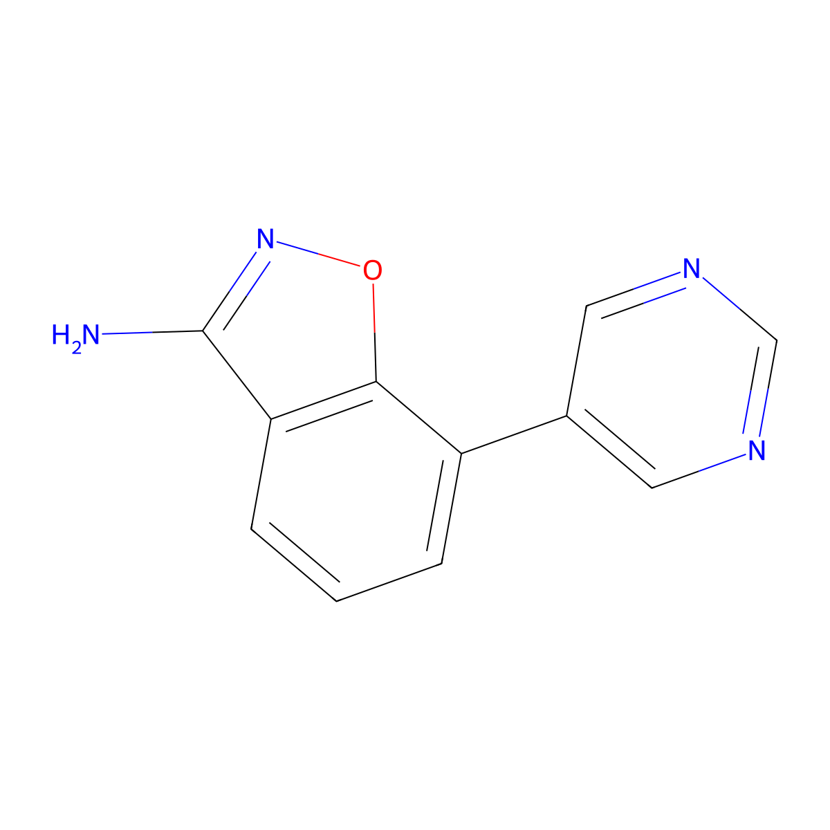 7-Pyrimidin-5-yl-1,2-benzoxazol-3-amine molecular structure, CAS 1428881-82-6