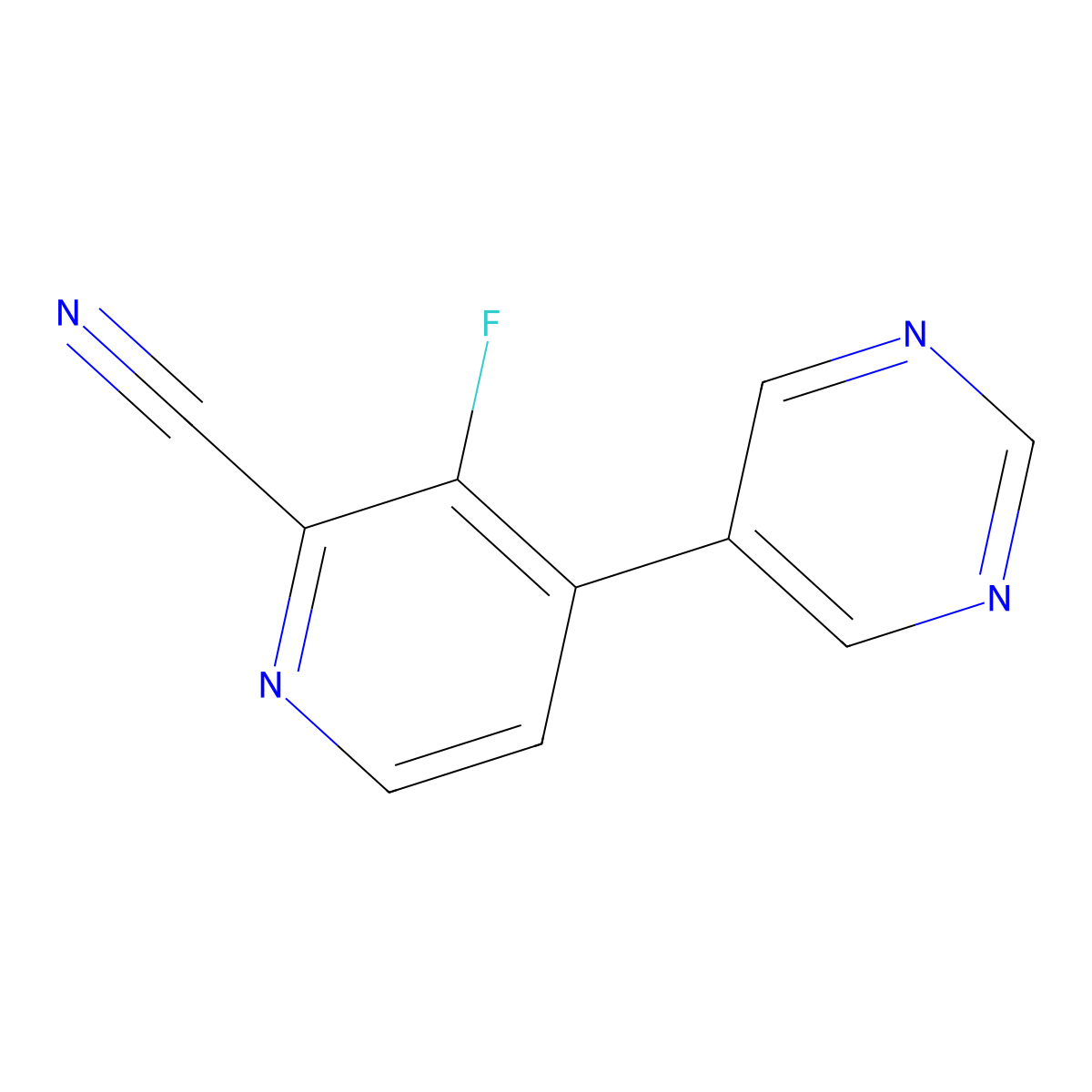 3-Fluoro-4-(pyrimidin-5-yl)picolinonitrile molecular structure, CAS 1428882-00-1