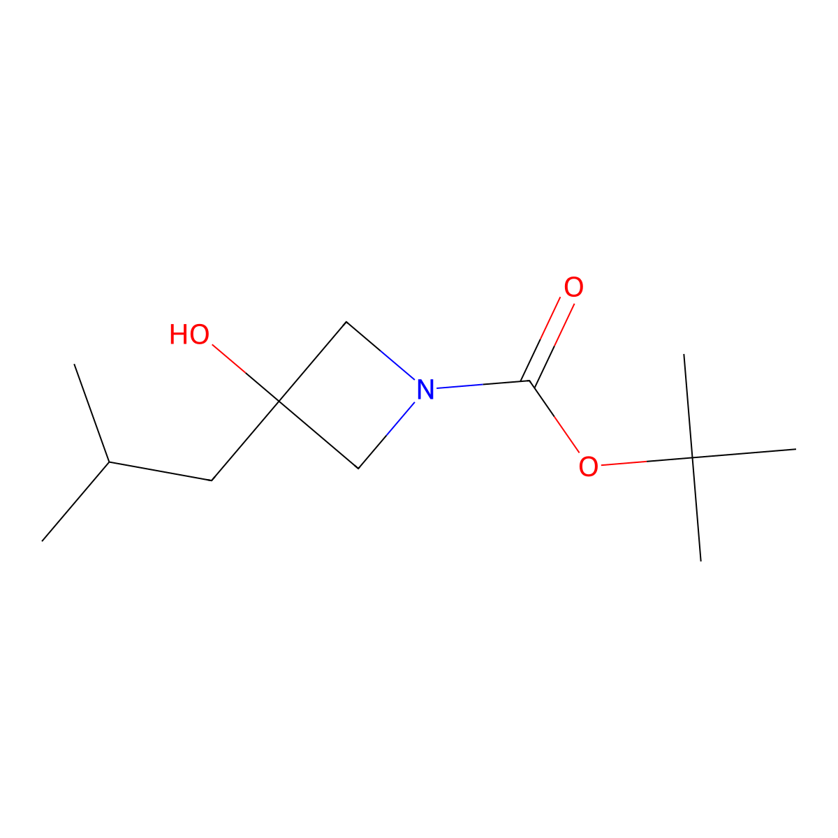 Tert-butyl 3-hydroxy-3-isobutylazetidine-1-carboxylate molecular structure, CAS 1428901-14-7