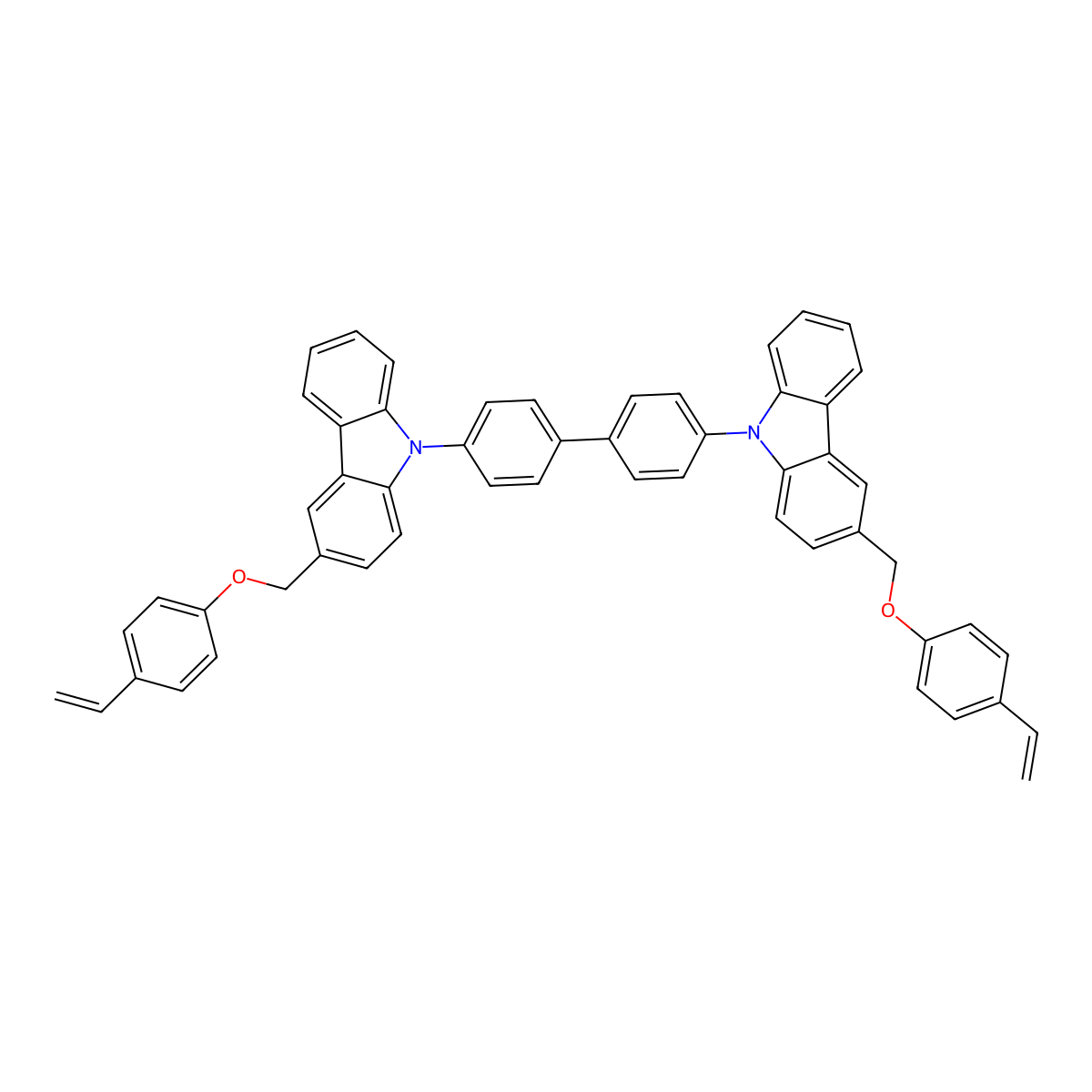 4,4'-Bis(3-((4-vinylphenoxy)methyl)-9H-carbazol-9-yl)-1,1'-biphenyl molecular structure, CAS 1428901-78-3