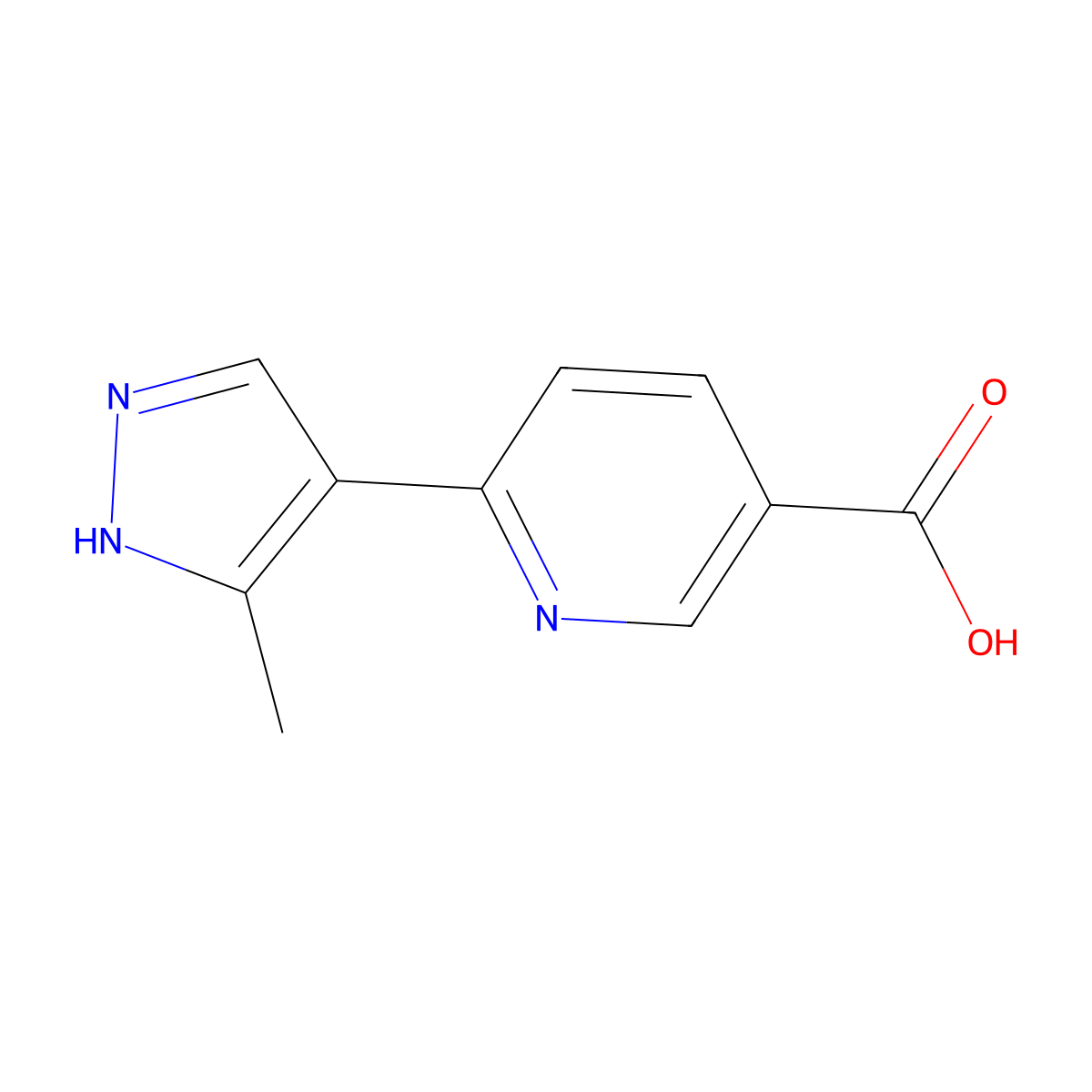 6-(3-methyl-1H-pyrazol-4-yl)pyridine-3-carboxylic acid molecular structure, CAS 1428929-55-8