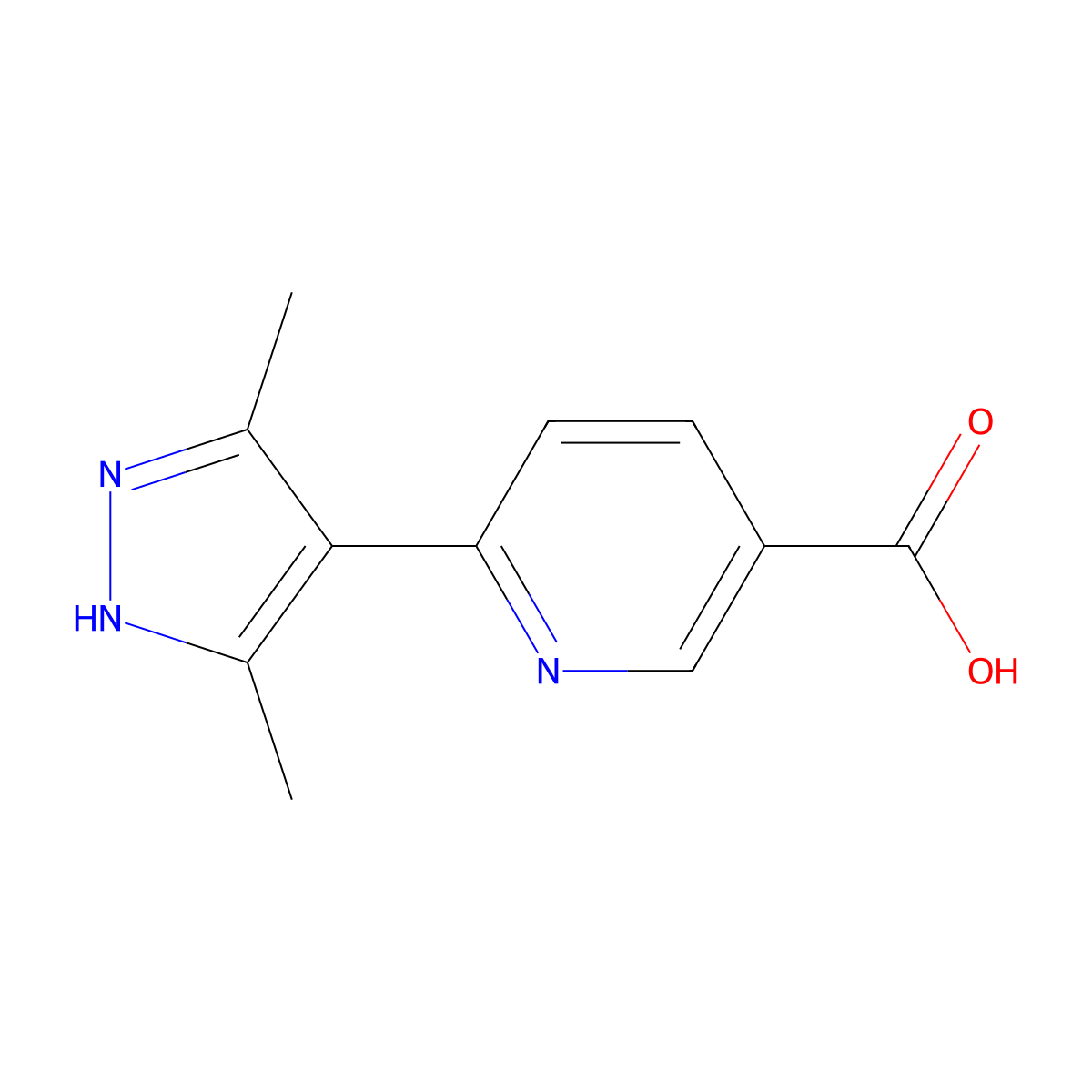 6-(3,5-dimethyl-1H-pyrazol-4-yl)pyridine-3-carboxylic acid molecular structure, CAS 1428929-56-9