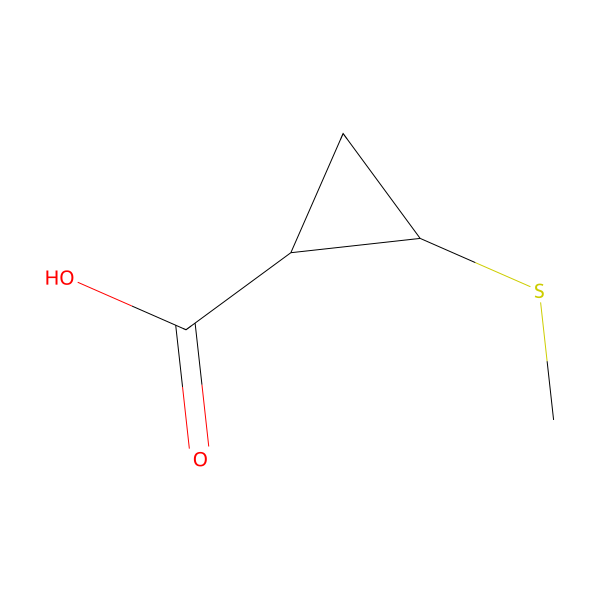 rac-(1R,2S)-2-(methylsulfanyl)cyclopropane-1-carboxylic acid molecular structure, CAS 1428957-78-1