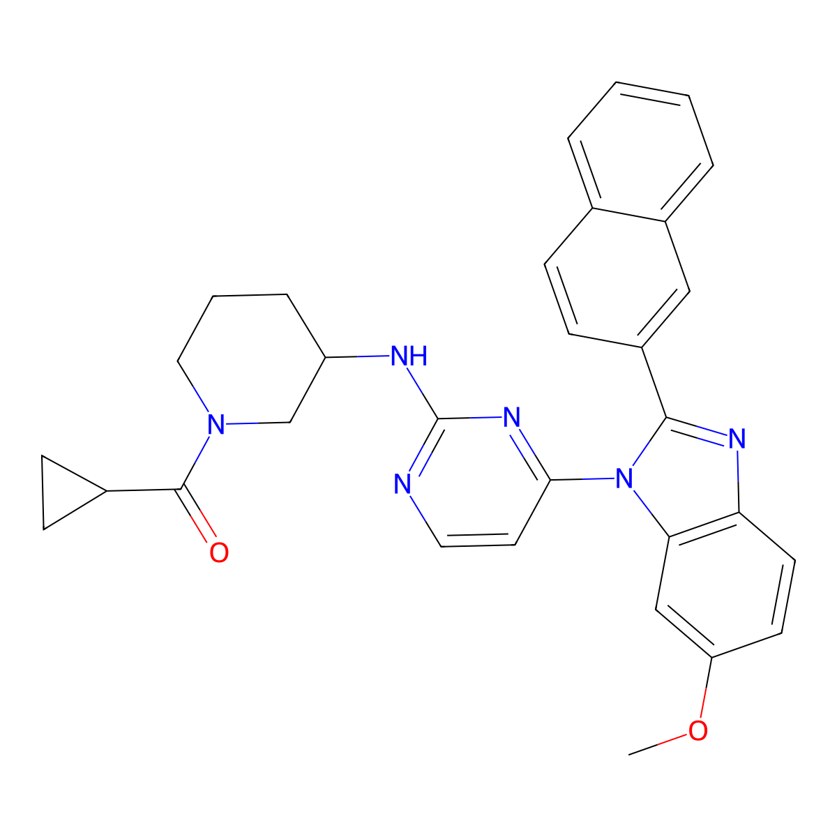 (R)-Cyclopropyl[3-[[4-[6-methoxy-2-(2-naphthyl)-1-benzimidazolyl]-2-pyrimidinyl]amino]-1-piperidyl]methanone molecular structure, CAS 1428959-10-7