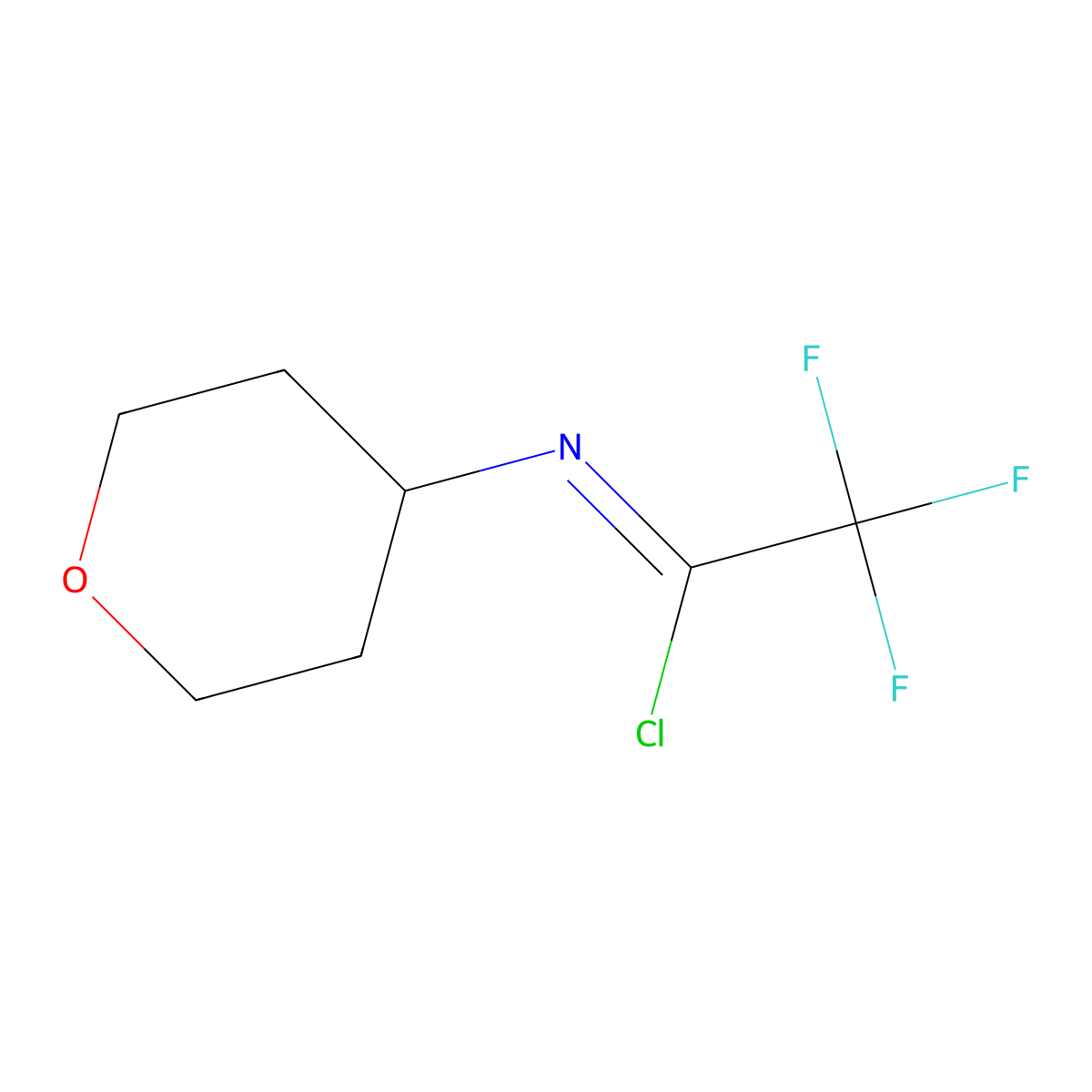(E)-2,2,2-trifluoro-N-(oxan-4-yl)ethanecarbonimidoyl chloride molecular structure, CAS 1428986-17-7