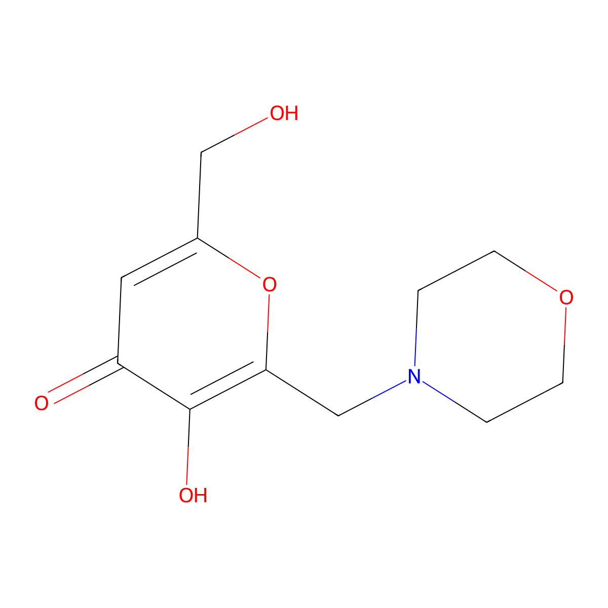 3-hydroxy-6-(hydroxymethyl)-2-(morpholinomethyl)-4H-pyran-4-one molecular structure, CAS 1429-25-0