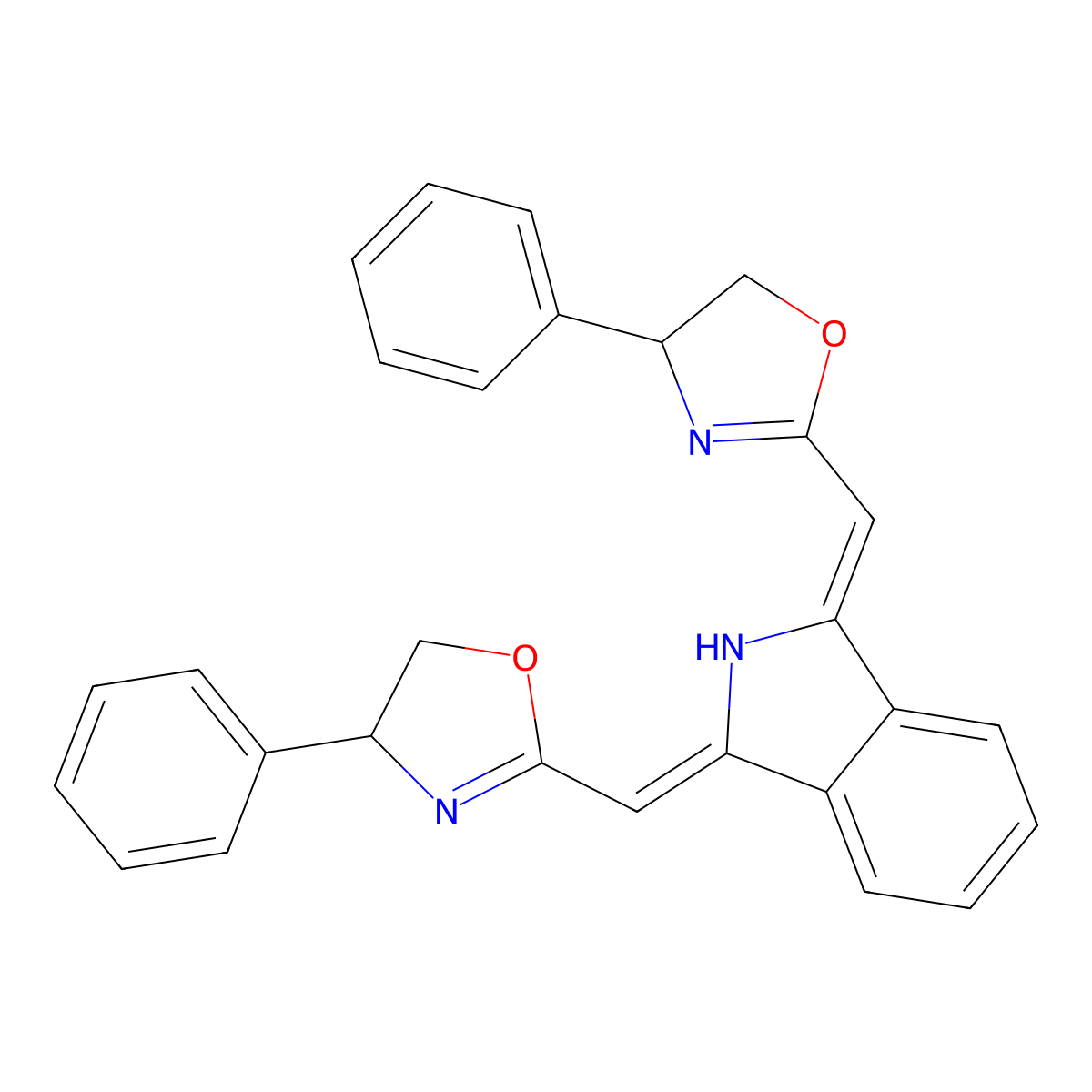 (1Z,3Z)-1,3-Bis(((R)-4-phenyl-4,5-dihydrooxazol-2-yl)methylene)isoindoline molecular structure, CAS 1429056-54-1