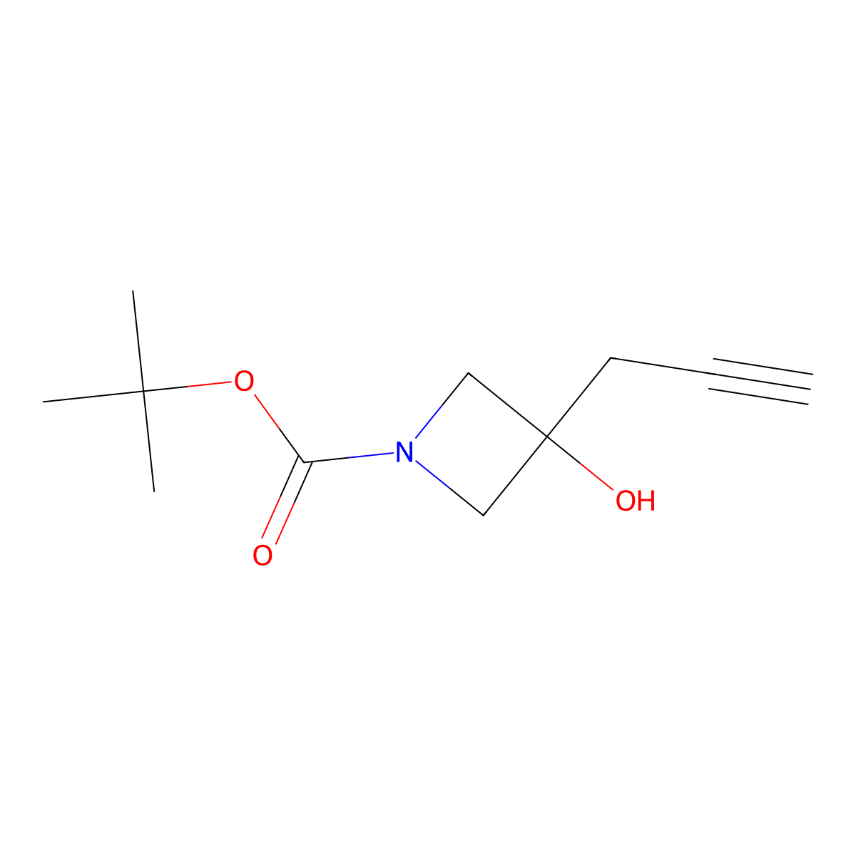 Tert-butyl 3-hydroxy-3-(prop-2-yn-1-yl)azetidine-1-carboxylate molecular structure, CAS 1429122-65-5