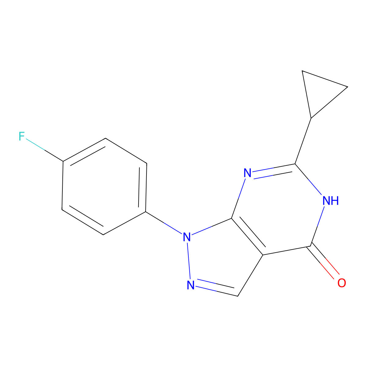 6-cyclopropyl-1-(4-fluorophenyl)-1H,4H,5H-pyrazolo[3,4-d]pyrimidin-4-one molecular structure, CAS 1429233-51-1