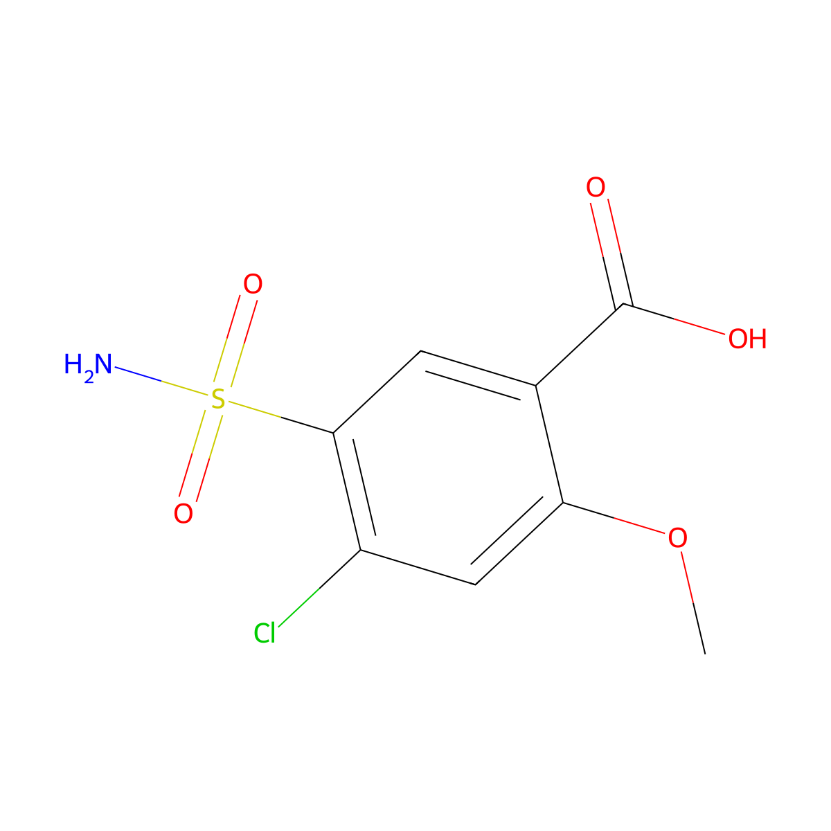 4-Chloro-2-methoxy-5-sulfamoylbenzoic acid molecular structure, CAS 14293-50-6