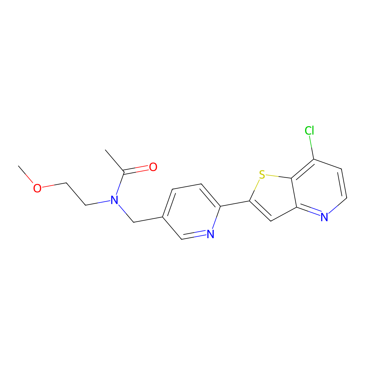 N-((6-(7-Chlorothieno[3,2-b]pyridin-2-yl)pyridin-3-yl)methyl)-N-(2-methoxyethyl)acetamide molecular structure, CAS 1429307-97-0