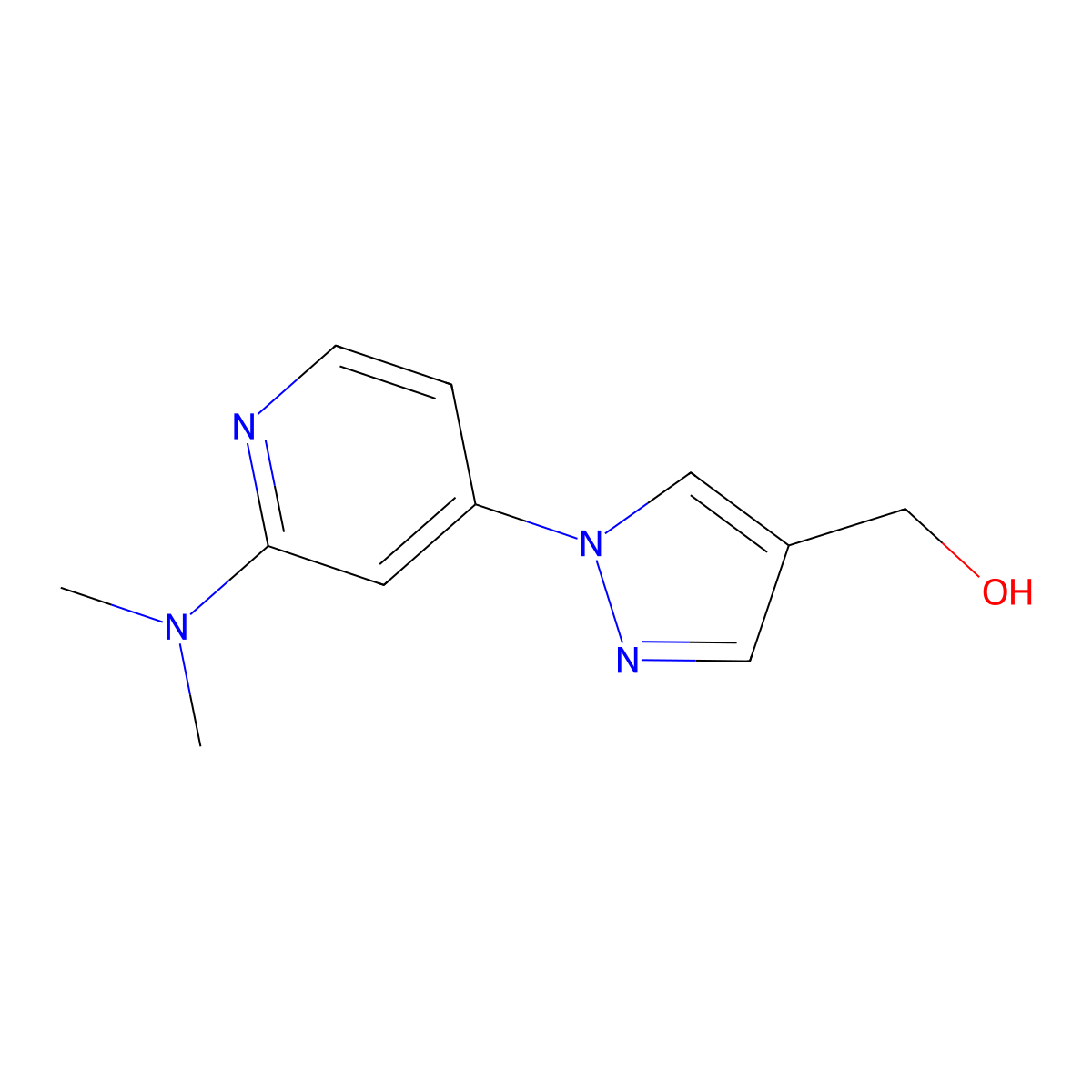 (1-(2-(dimethylamino)pyridin-4-yl)-1H-pyrazol-4-yl)methanol molecular structure, CAS 1429309-30-7