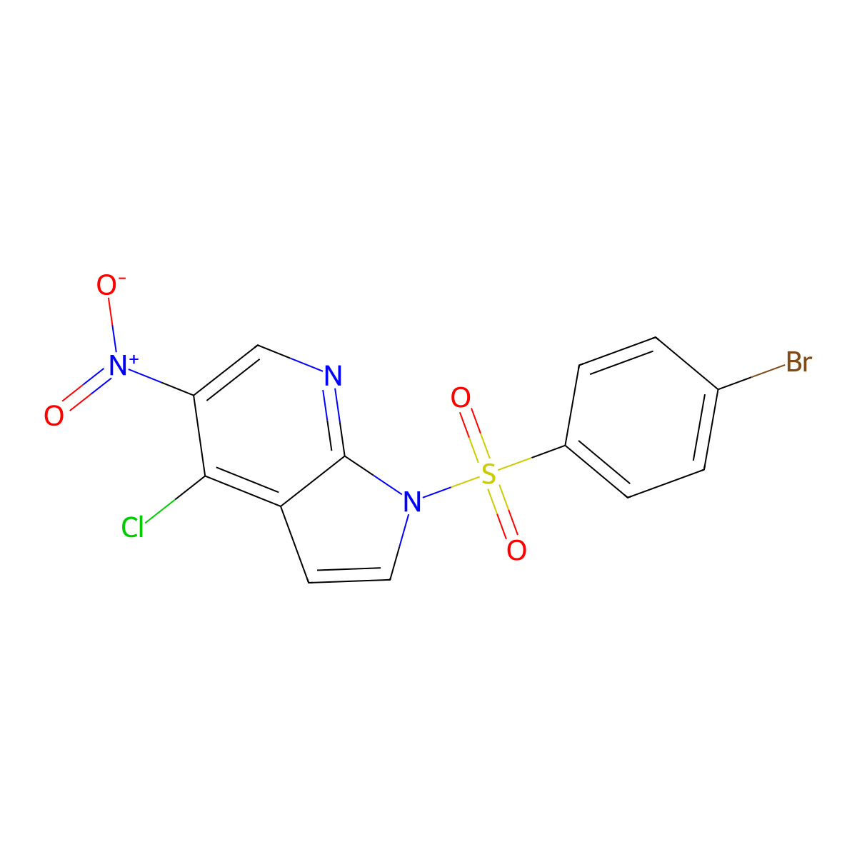 1-((4-Bromophenyl)sulfonyl)-4-chloro-5-nitro-1H-pyrrolo[2,3-b]pyridine molecular structure, CAS 1429309-33-0