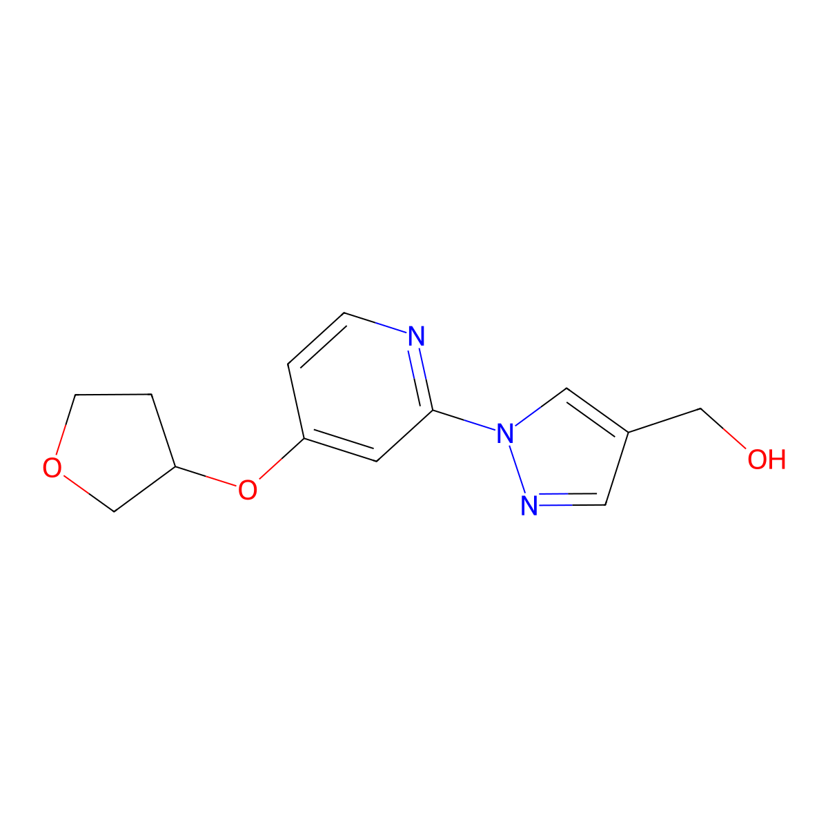 (1-(4-((Tetrahydrofuran-3-yl)oxy)pyridin-2-yl)-1H-pyrazol-4-yl)methanol molecular structure, CAS 1429309-39-6