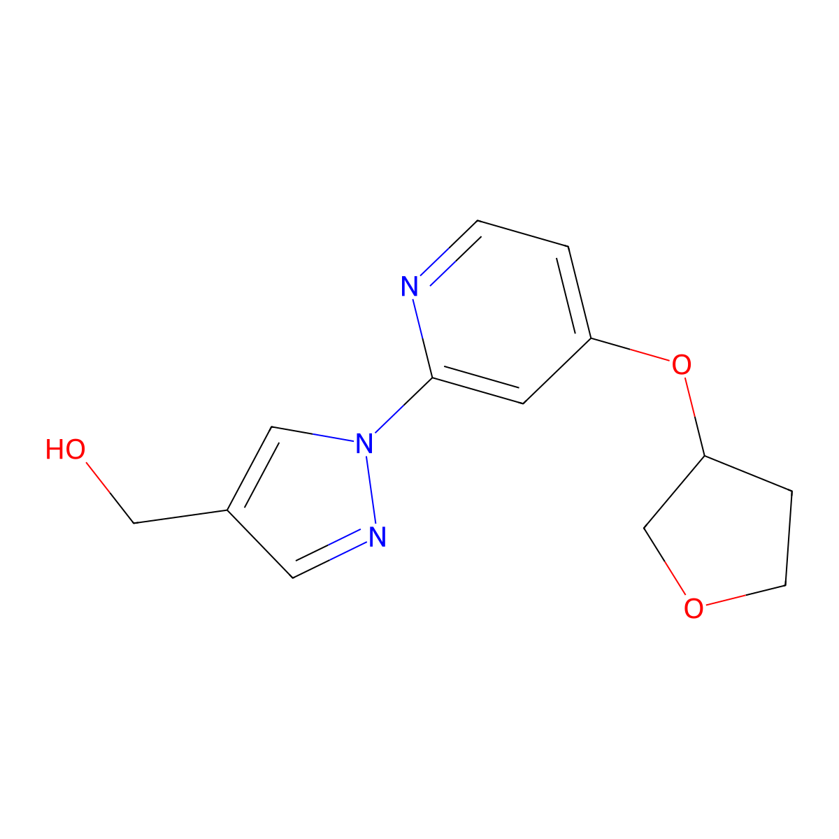 (1-(4-((Tetrahydrofuran-3-yl)oxy)pyridin-2-yl)-1H-pyrazol-4-yl)methanol molecular structure, CAS 1429309-39-6