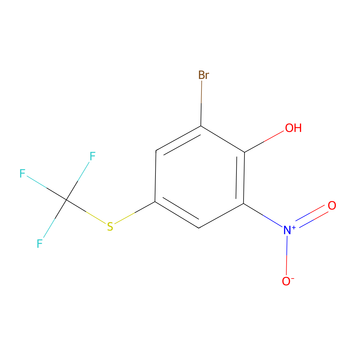 2-Bromo-6-nitro-4-((trifluoromethyl)thio)phenol molecular structure, CAS 1429321-81-2
