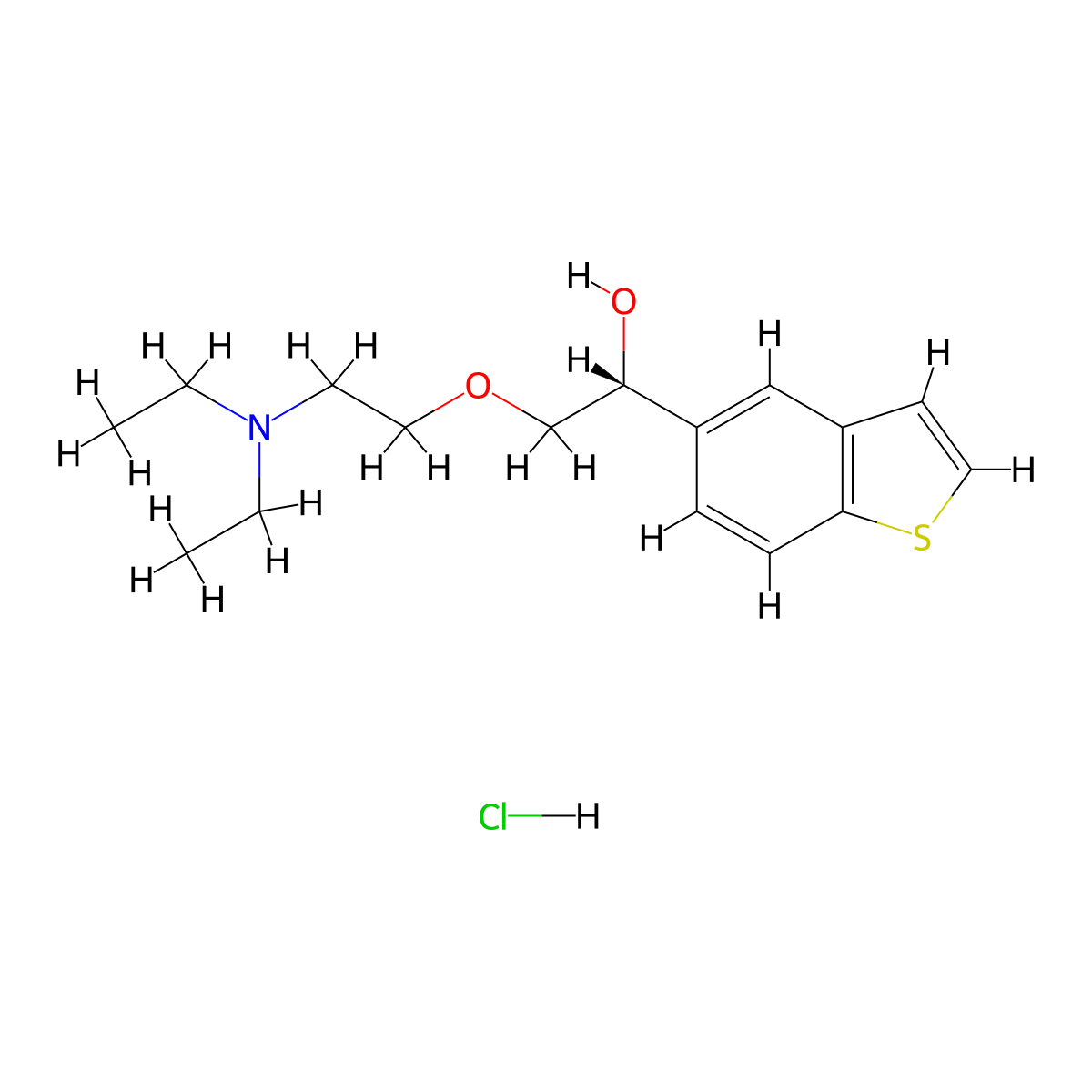 Benzo(b)thiophene-5-methanol, alpha-((2-(diethylamino)ethoxy)methyl)-, hydrochloride (1:1), (alphaR)- molecular structure, CAS 142935-03-3
