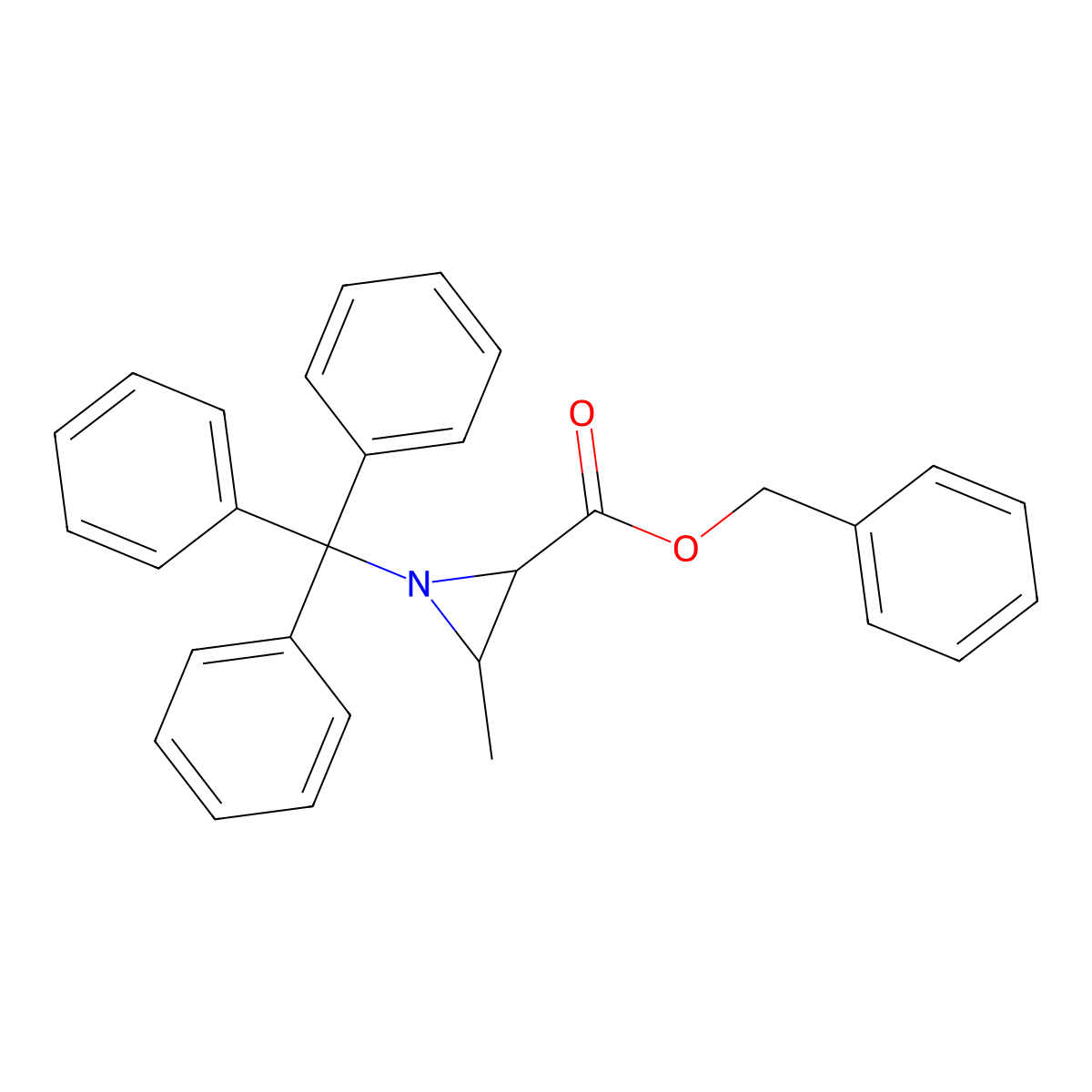 benzyl (2S,3S)-1-trityl-3-methyl-2-aziridinecarboxylate molecular structure, CAS 142941-66-0