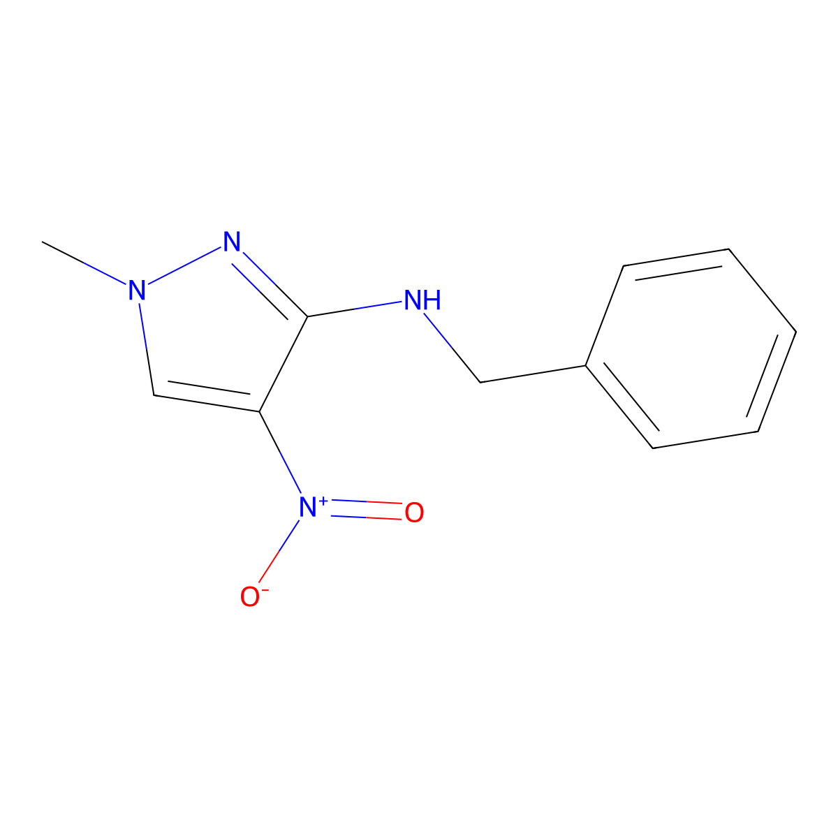 N-benzyl-1-methyl-4-nitro-1H-pyrazol-3-amine molecular structure, CAS 1429417-80-0