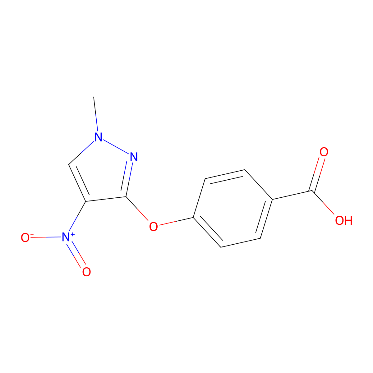 4-[(1-methyl-4-nitro-1H-pyrazol-3-yl)oxy]benzoic acid molecular structure, CAS 1429417-82-2