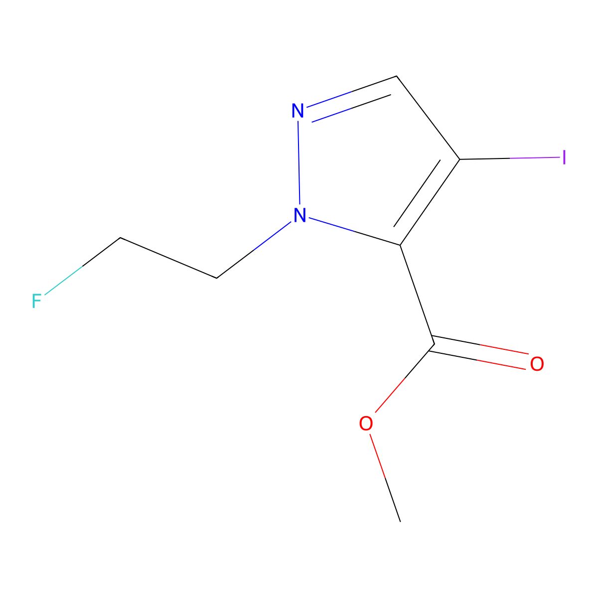 methyl 1-(2-fluoroethyl)-4-iodo-1H-pyrazole-5-carboxylate molecular structure, CAS 1429418-12-1