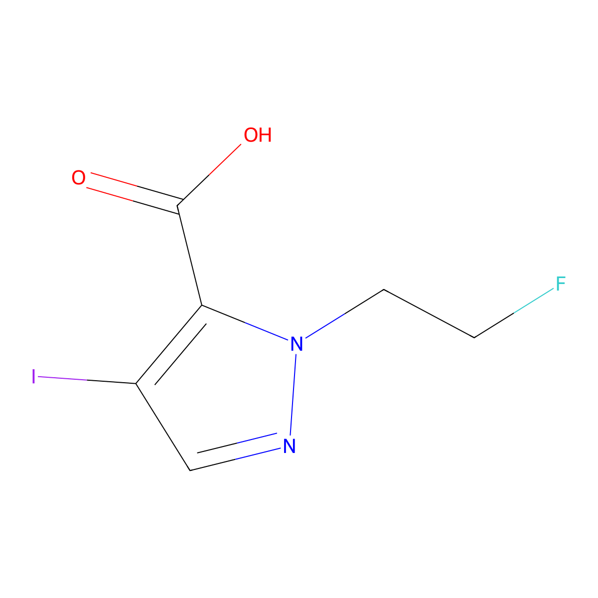 1-(2-fluoroethyl)-4-iodo-1H-pyrazole-5-carboxylic acid molecular structure, CAS 1429418-14-3