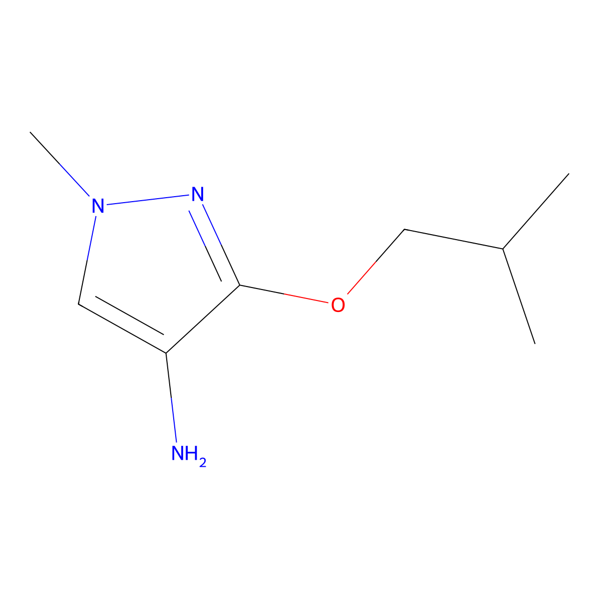 1-methyl-3-(2-methylpropoxy)-1H-pyrazol-4-amine molecular structure, CAS 1429418-22-3
