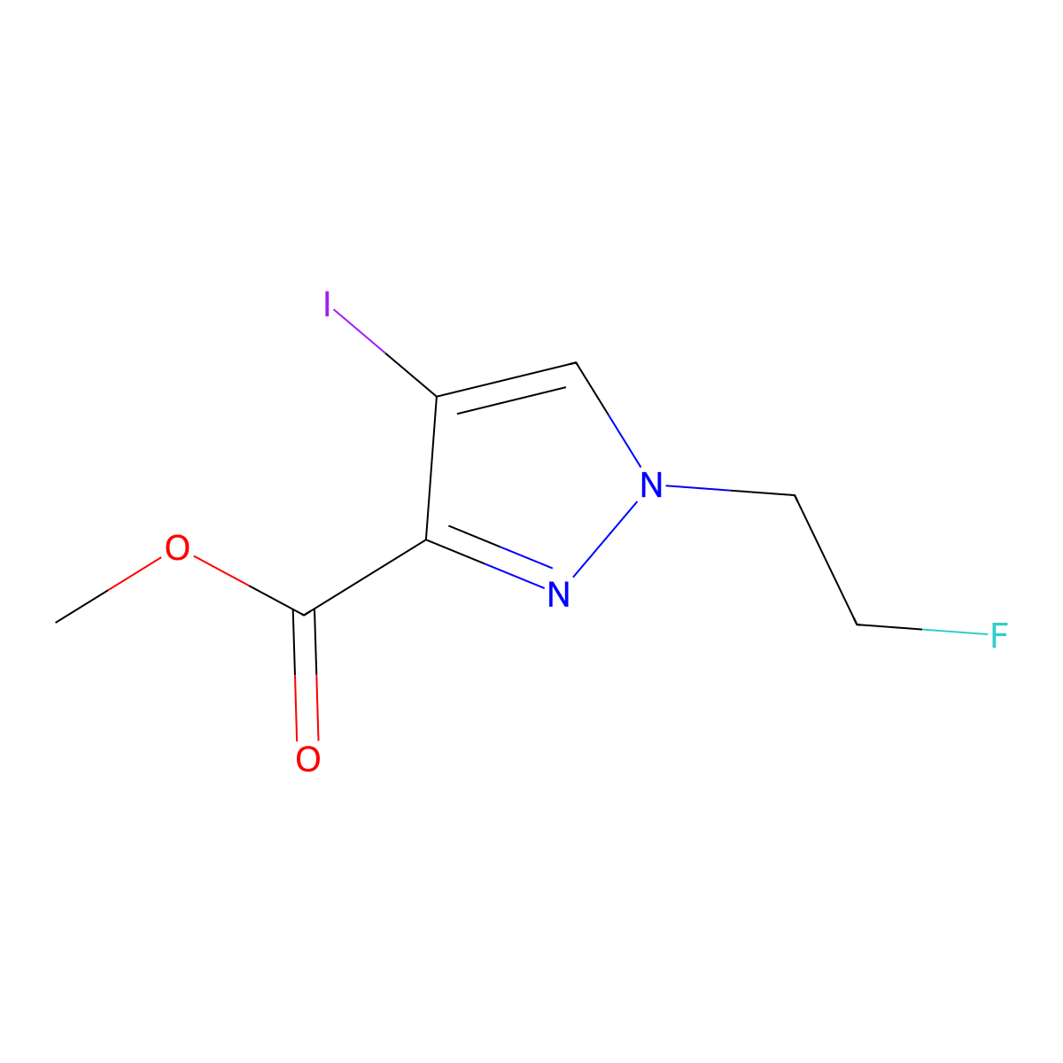 methyl 1-(2-fluoroethyl)-4-iodo-1H-pyrazole-3-carboxylate molecular structure, CAS 1429418-23-4